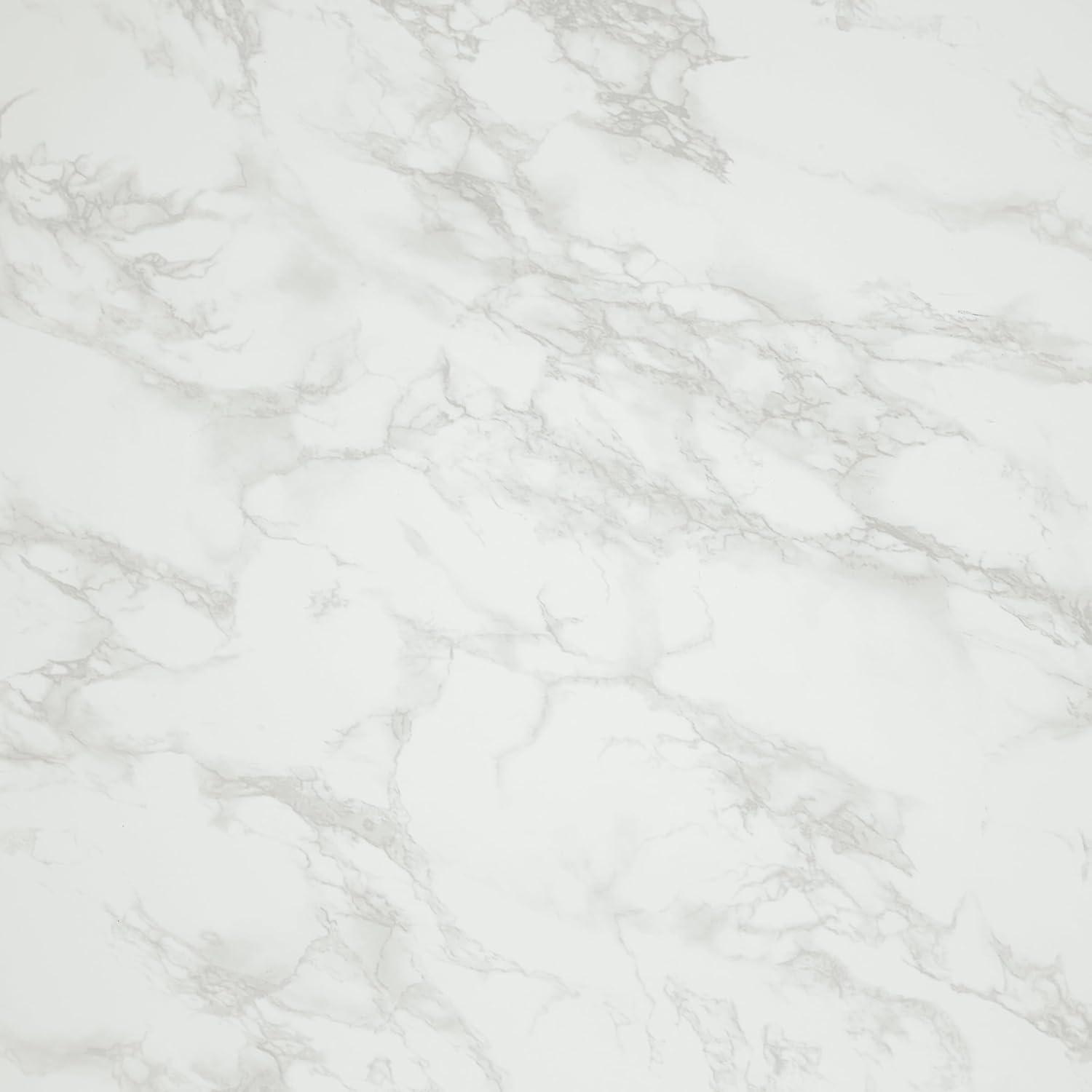 Mesa de Comedor con Tapa de Mármol Blanco Sintético Metro de 36" con Base de Metal Negro