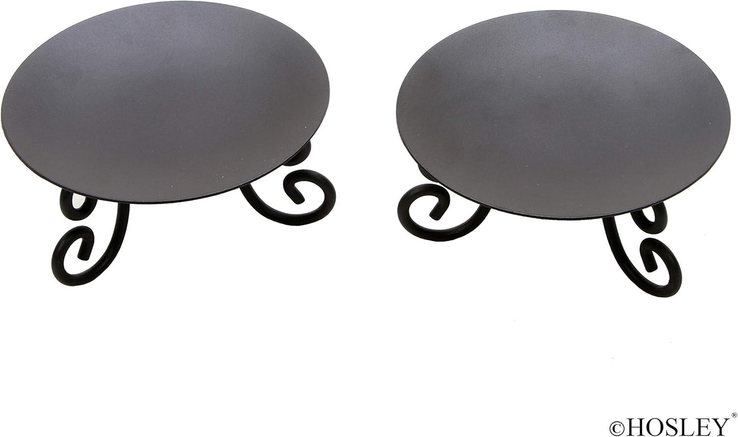 Hosley Set of 2, 5 inch Diameter, Black Candle/LED Pillar Holder with Feet