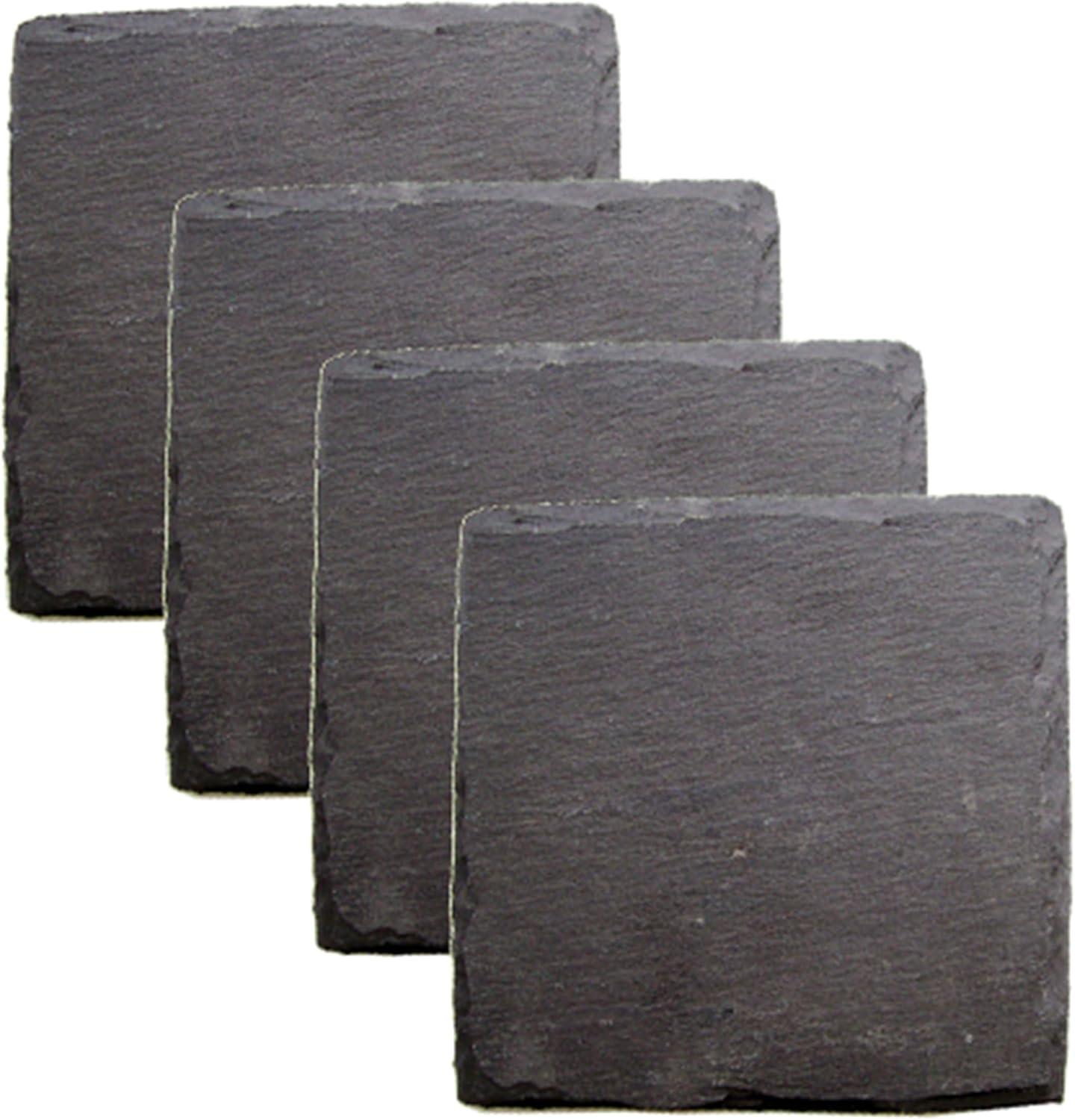 Twine Square Slate Coasters, Modern Square Coasters, Slate with Velvet Backing, Protect Tables and Surfaces, Black, Set of 4