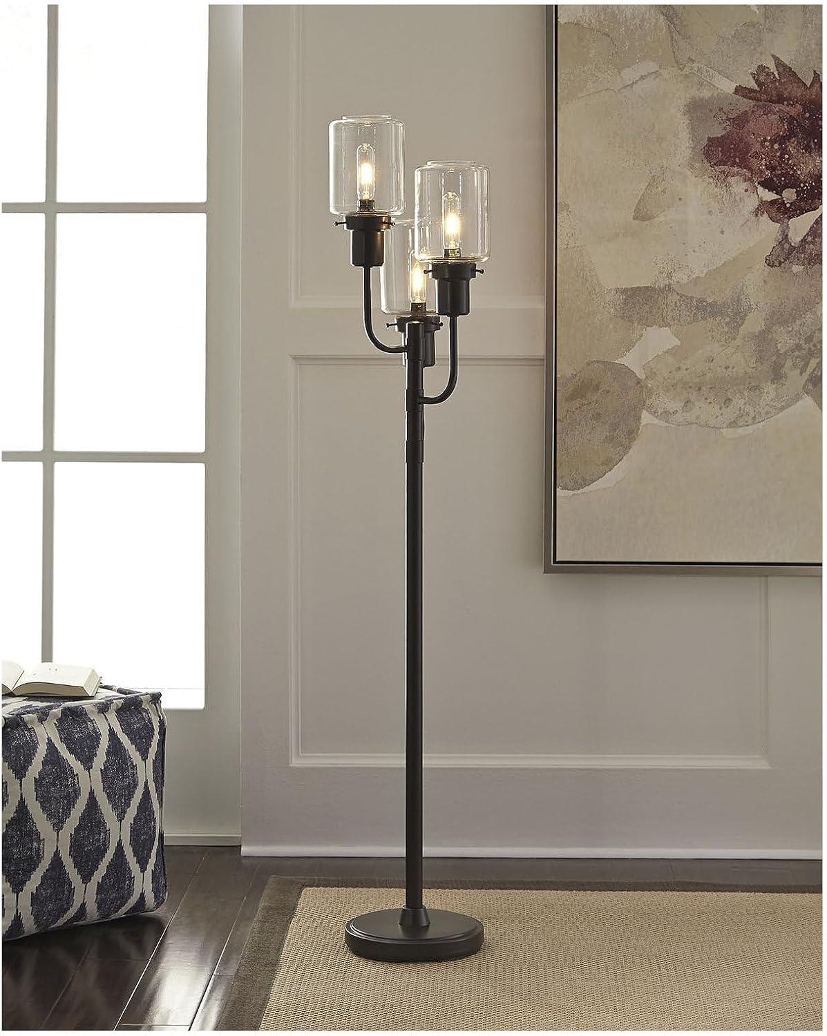 Jaak Metal Floor Lamp Bronze - Signature Design by Ashley: 3-Light, Glass Shades, Edison Bulbs