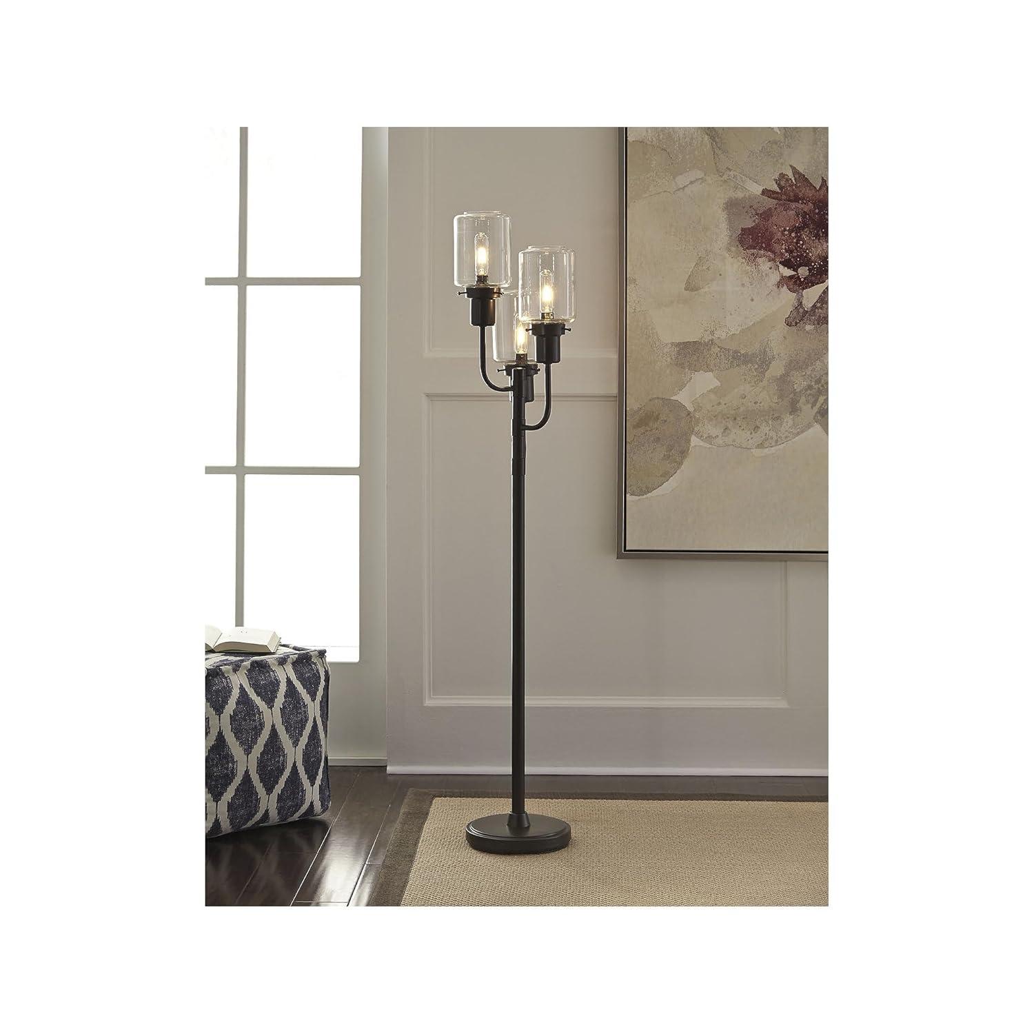 Jaak Metal Floor Lamp Bronze - Signature Design by Ashley: 3-Light, Glass Shades, Edison Bulbs
