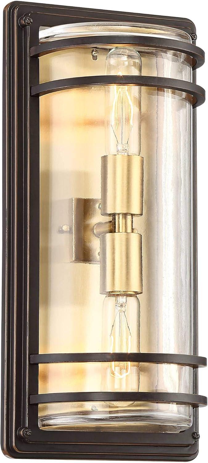 John Timberland Habitat Modern Outdoor Wall Light Fixture Bronze Warm Brass 16" Clear Glass for Post Exterior Barn Deck House Porch Yard Patio Home