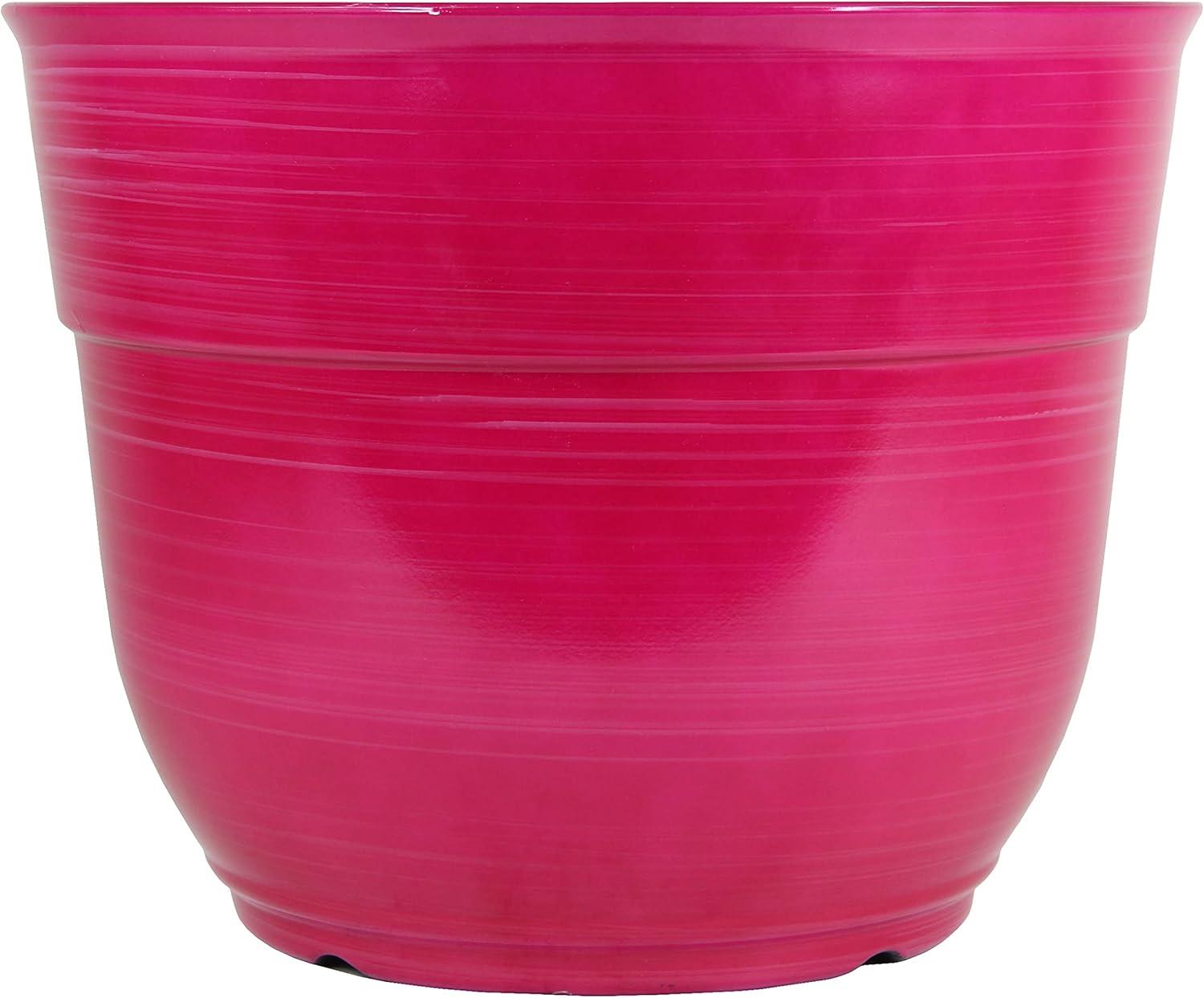 Garden Elements Indoor/Outdoor Glazed Brushed Happy Large Plastic Planter, Bright Pink, 15"