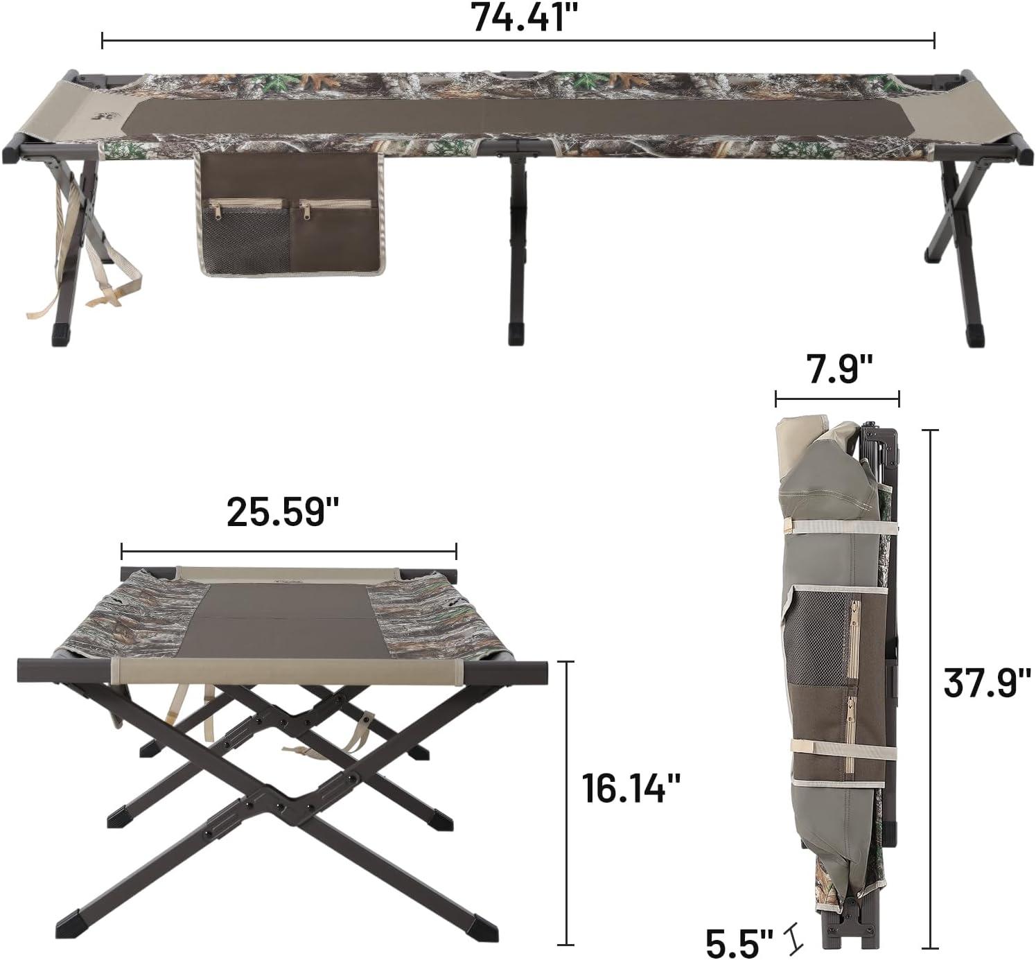TIMBER RIDGE Folding Camping Cot for Adults,Outdoor Bed Camp Cots for Sleeping with Carry Bag，Foldable XL Hunting for Camping, Hiking, Camouflage，Home, Travel, Support up to 300lbs, Camo
