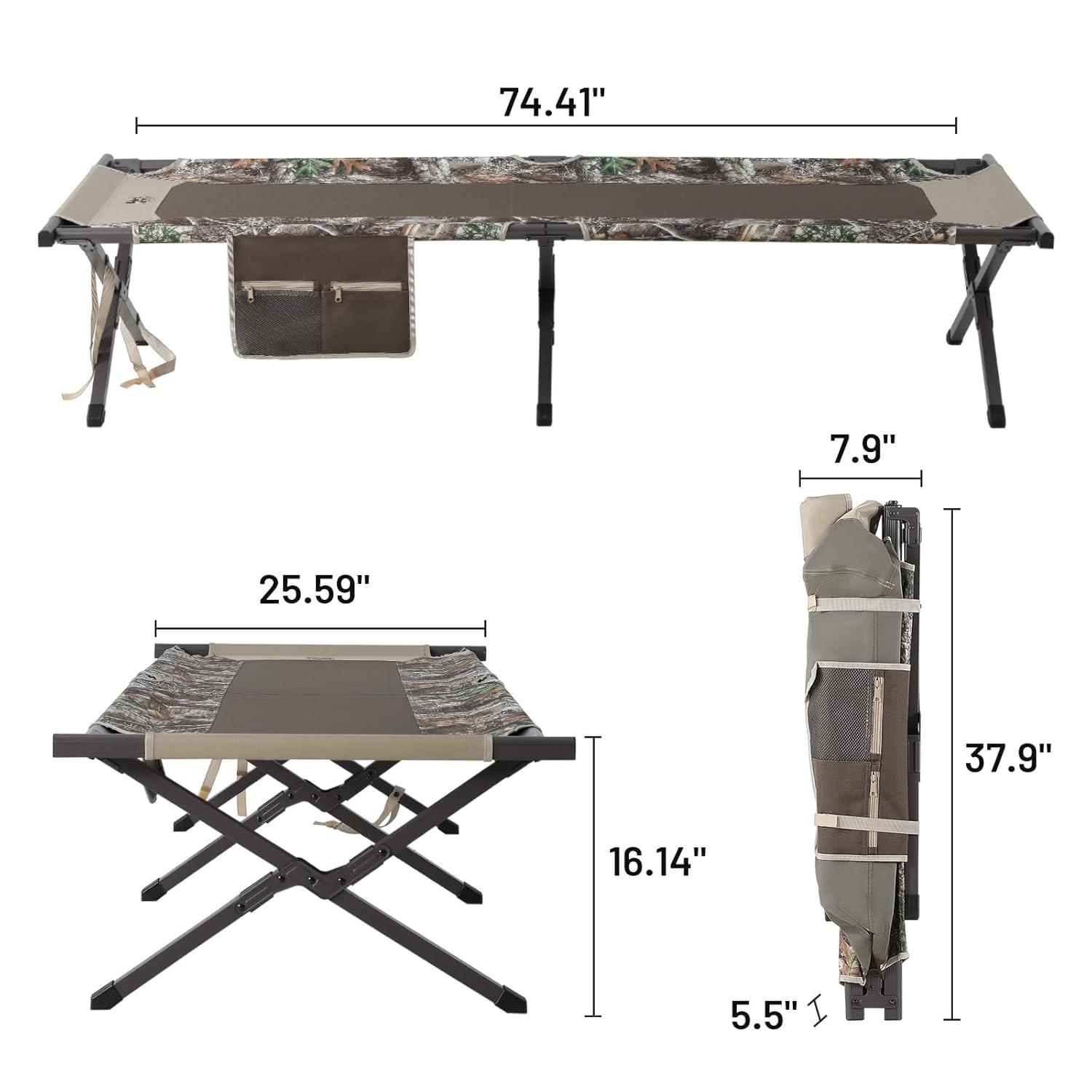 TIMBER RIDGE Folding Camping Cot for Adults,Outdoor Bed Camp Cots for Sleeping with Carry Bag，Foldable XL Hunting for Camping, Hiking, Camouflage，Home, Travel, Support up to 300lbs, Camo