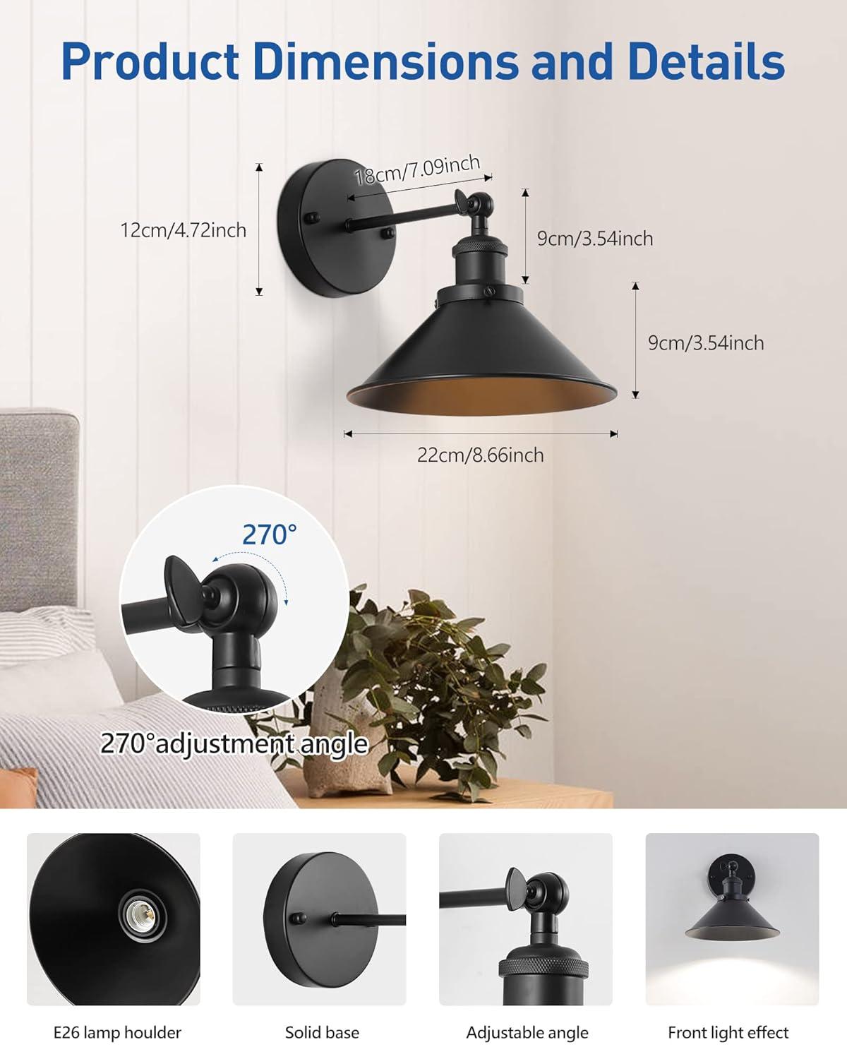 Battery Operated Wall Sconce Decor Set of 2, Black Wireless Wall Sconces with Remote, Dimmable Vintage Led Wall Lights, Wall Lamp for Bedroom Farmhouse Gallery