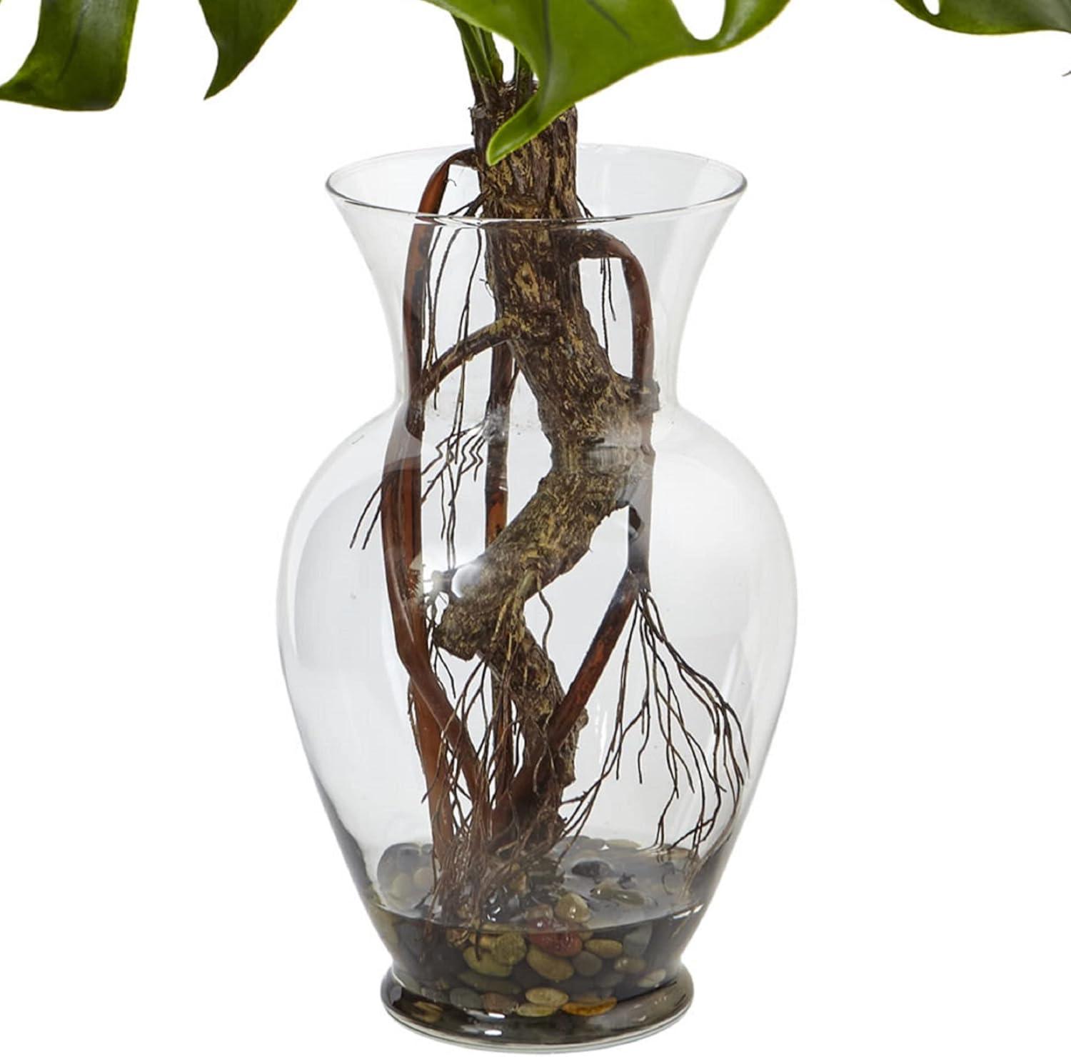 Nearly Natural 26in. Monstera Plant in Rocks with Glass Vase