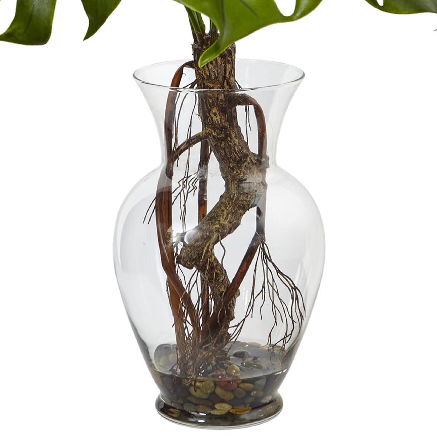 Nearly Natural 26-in Monstera Plant in Rocks with Glass Vase