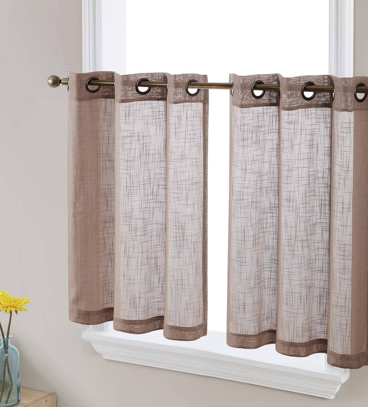 THD Serena Faux Linen Textured Semi Sheer Light Filtering Grommet Short Thick Cafe Curtain Tiers, Pair