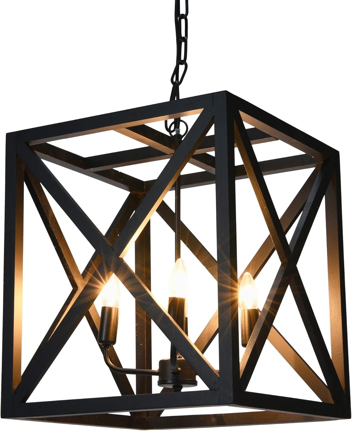 Creative Co-Op Geometric Wood and Metal Ceiling Light, Black