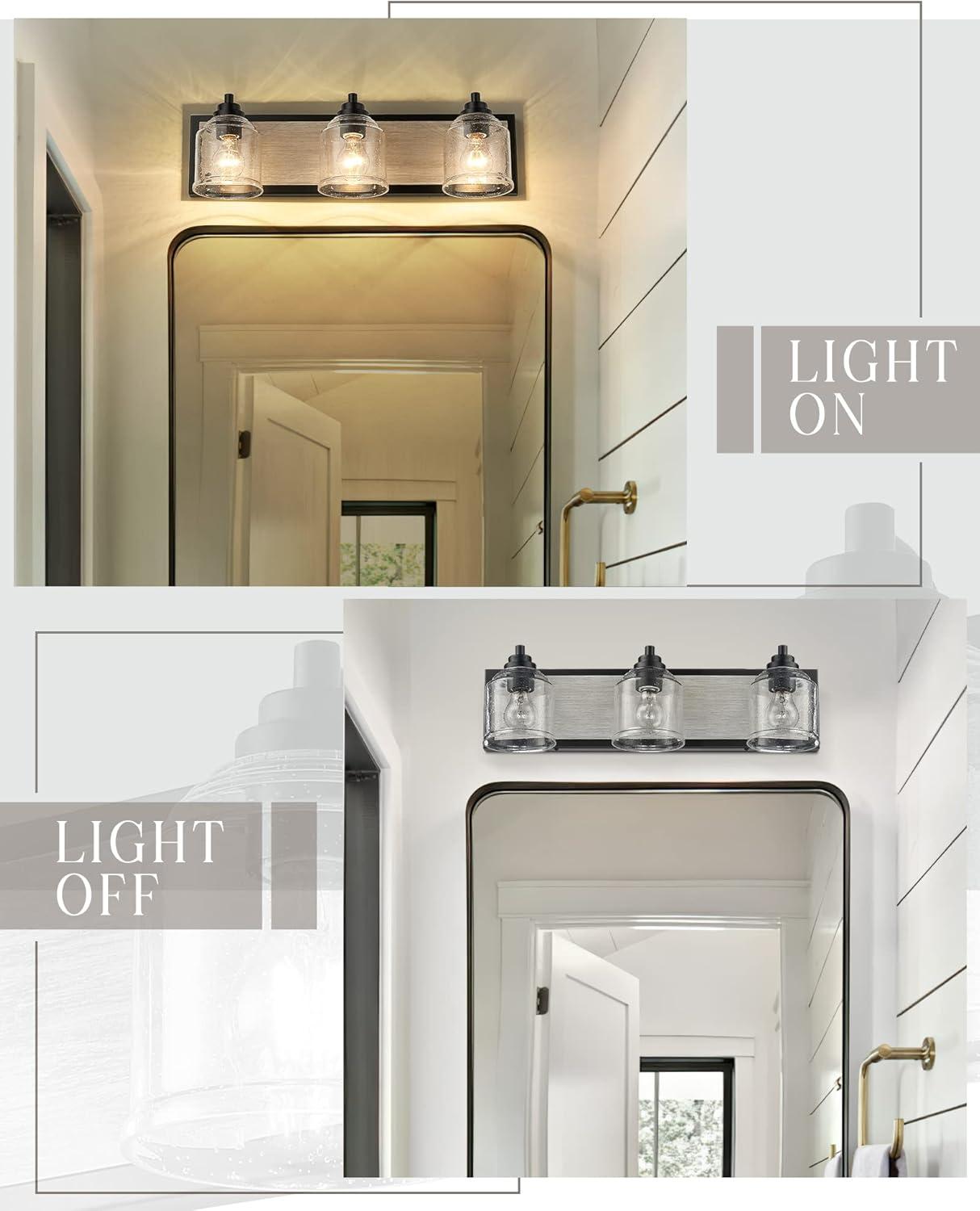 Vanity Lights for Bathroom Large 23", Farmhouse Rustic Vanity Light with Bubble Glass Shades, Black 3 Light Bathroom Lighting Fixtures Over Mirror, Bath Wall Sconce Home Decor