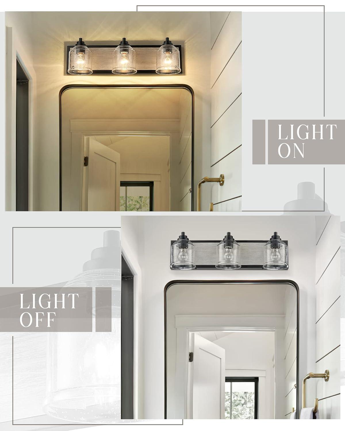 Vanity Lights for Bathroom Large 23", Farmhouse Rustic Vanity Light with Bubble Glass Shades, Black 3 Light Bathroom Lighting Fixtures Over Mirror, Bath Wall Sconce Home Decor