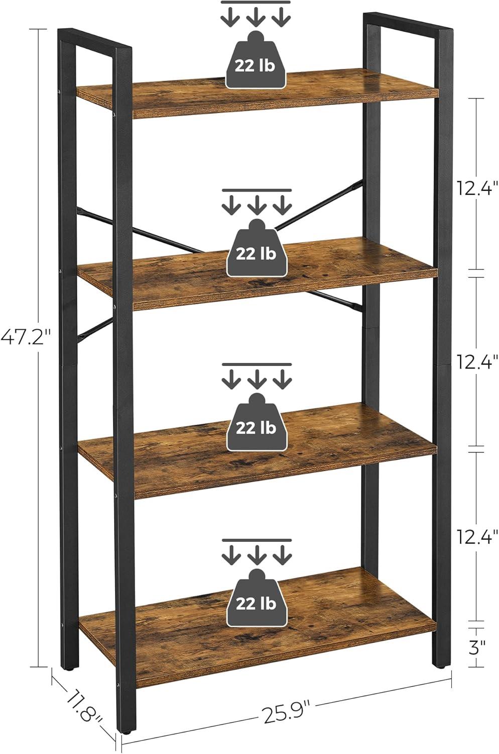 VASAGLE Storage Rack 4-Tier Bookshelf Bookcase Ladder Shelf Plant Stand for Living Room Office Rustic Brown and Black