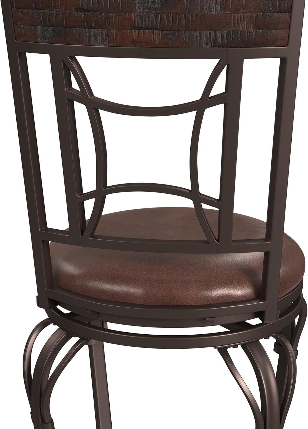 Traditional Dark Chestnut Swivel Bar Stool with Antique Brown Leather