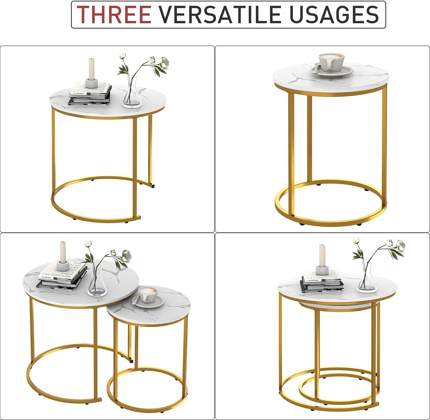 White and Gold Round Marble Nesting Coffee Tables