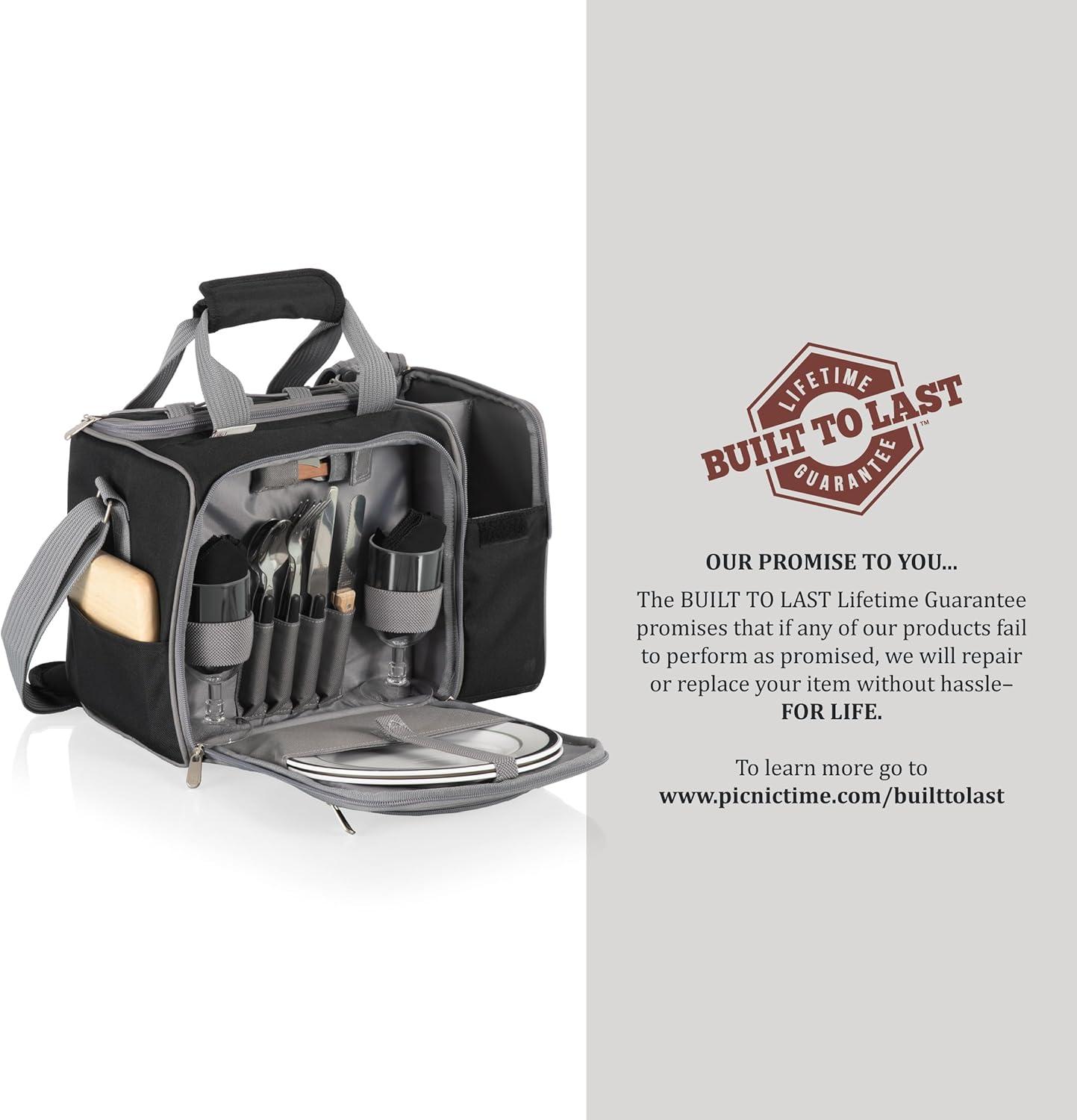 Black and Gray Insulated Picnic Tote with Picnic Set