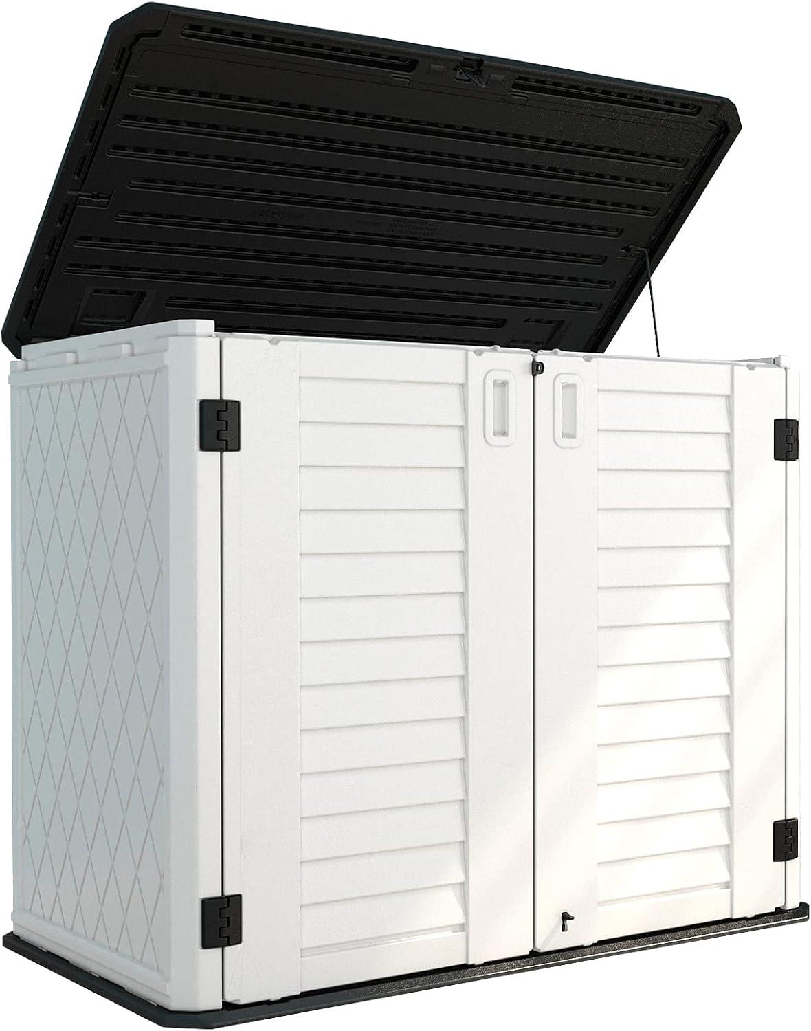 White HDPE Resin Outdoor Storage Shed with Shelving