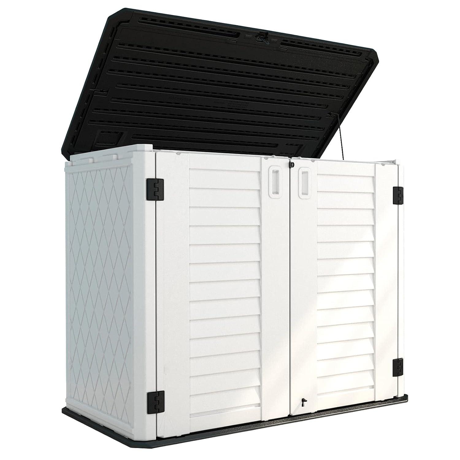 ADDOK 34 Cu.ft Outdoor Storage Shed, Horizontal Storage Unit Weather Resistance, Thick HDPE Resin Storage Cabinet for Backyards, Patio, Garden(White)