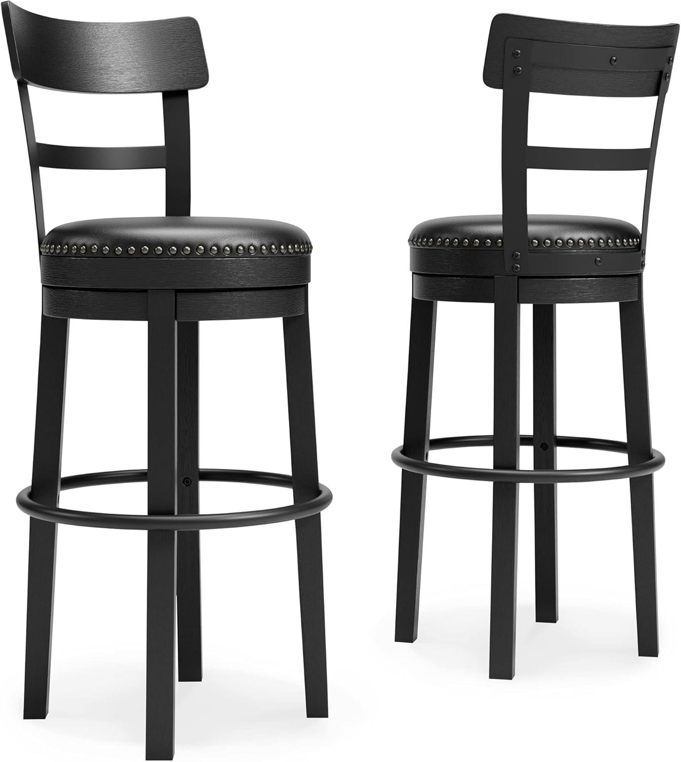 Transitional Black Wood Swivel Barstool with Nailhead Trim