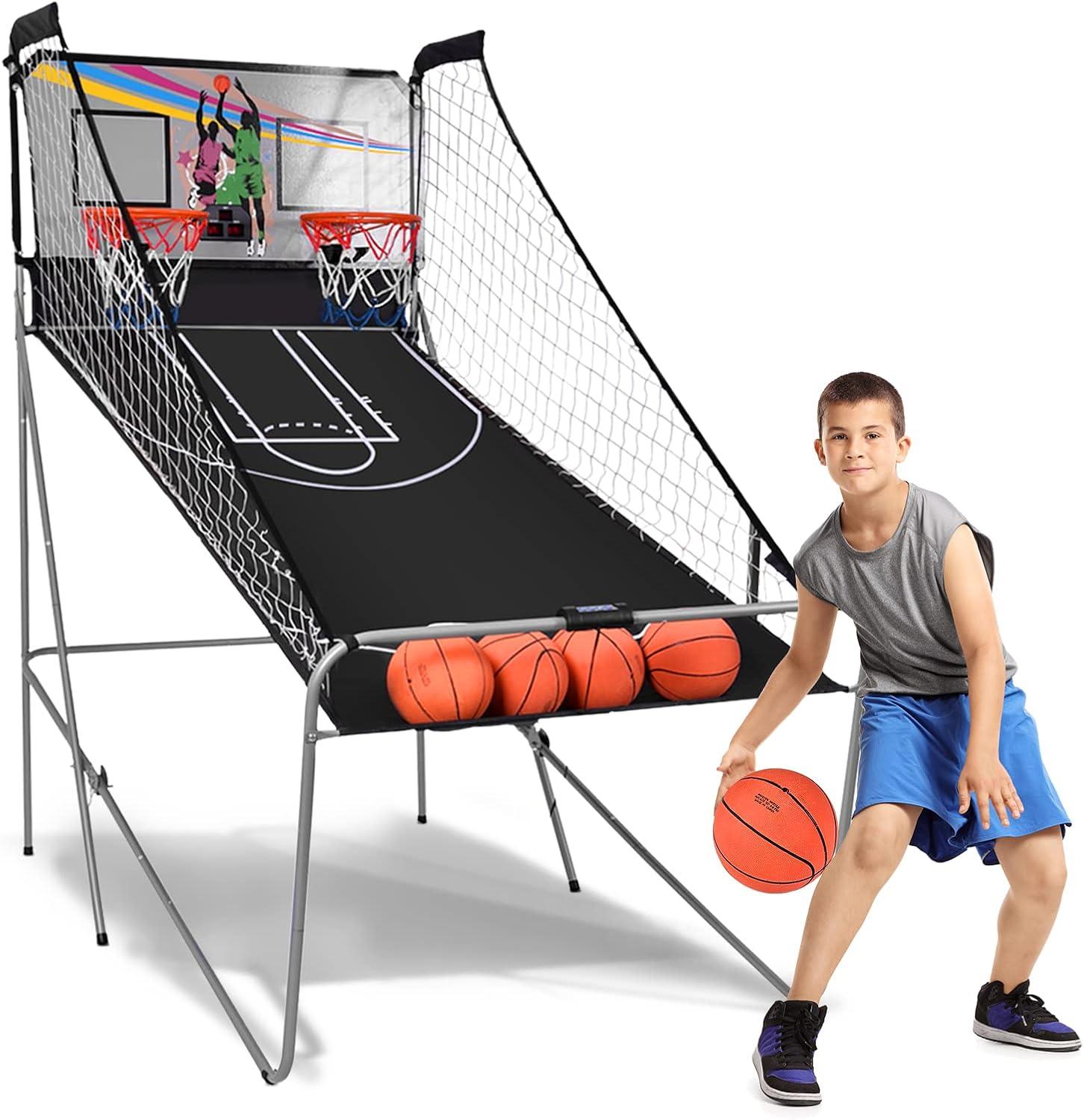 Dual LED Electronic Basketball Arcade Game with 4 Balls and Foldable Design