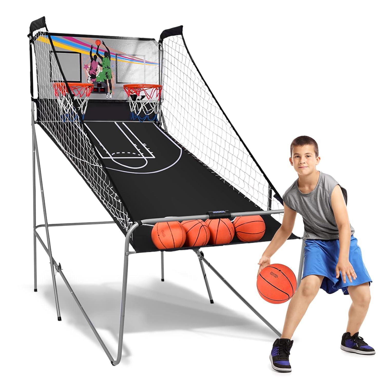 Dual LED Electronic Basketball Arcade Game with 4 Balls and Foldable Design