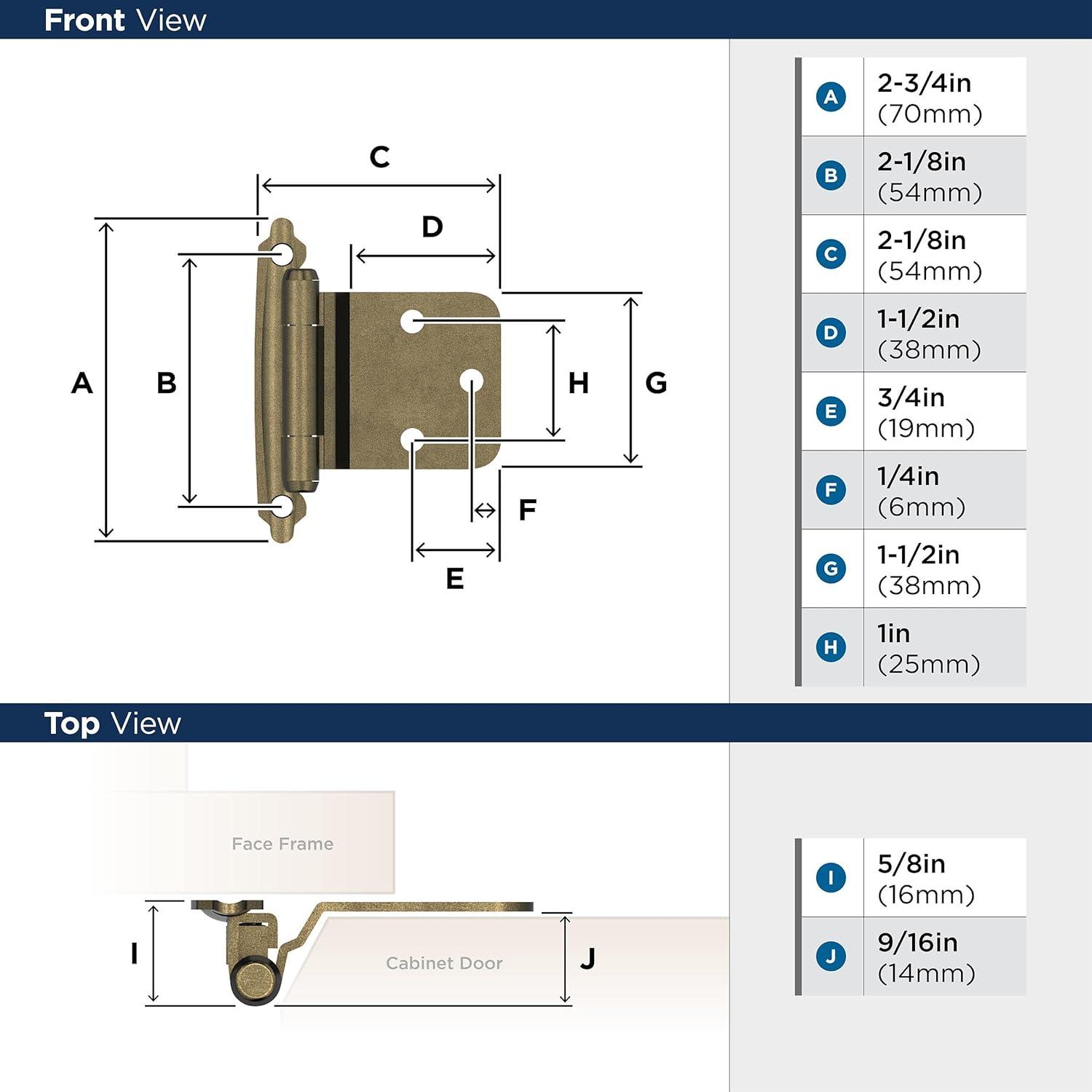 Burnished Brass Self-Closing Cabinet Hinges with Screws