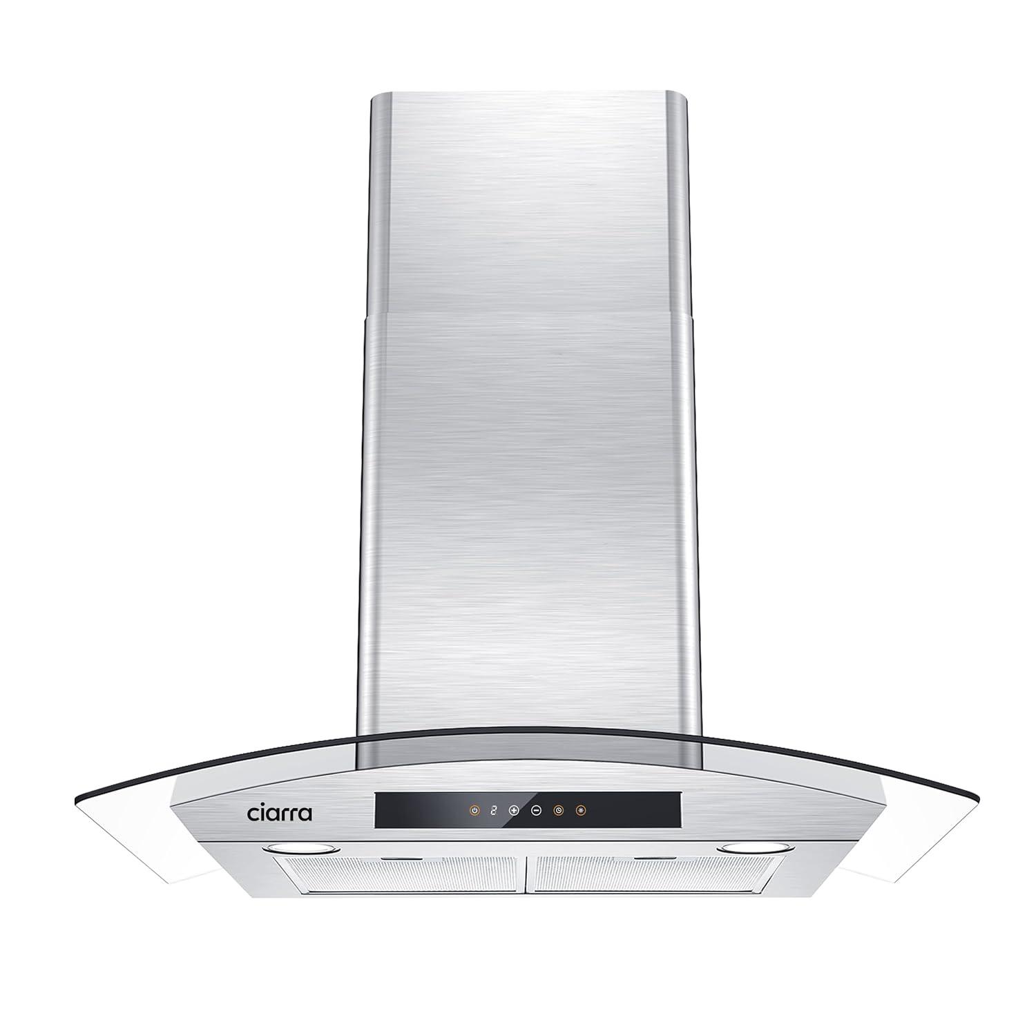 CIARRA Wall Mount Range Hood 30 inch with Tempered Glass 450 CFM Kitchen Vent Hood Ductless Ducted Convertible CAS50275