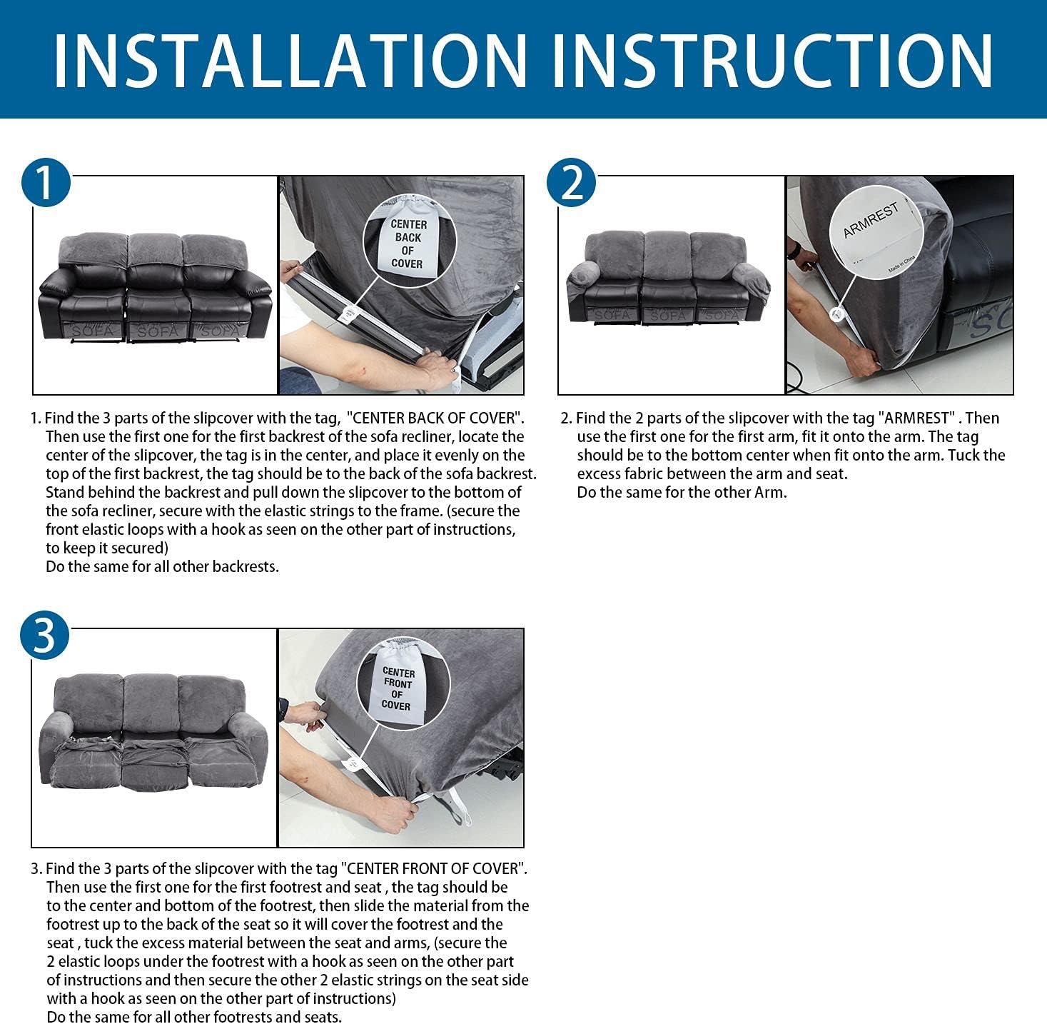 ULTICOR Velvet 8-Pieces Recliner Sofa Covers Stretch Reclining Couch Covers for 3 Cushion Reclining Sofa Slipcovers Furniture Covers Thick Soft Washable (3 Seater Recliner Cover, Chocolate) 3 Seater Recliner Cover Chocolate