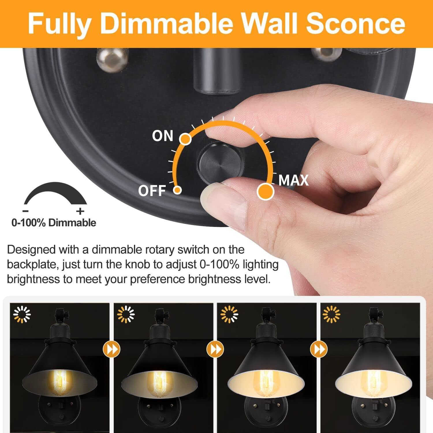 Black and Brass Dimmable Swing Arm Wall Sconce Set