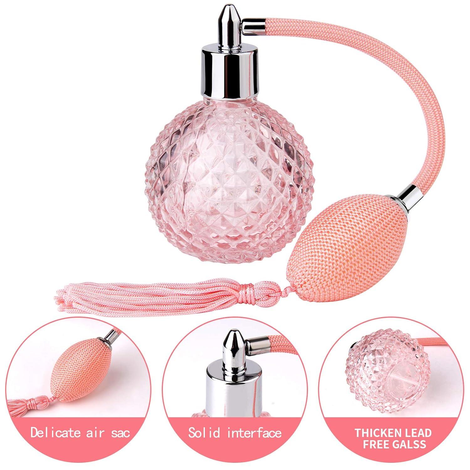 Lamoutor Vintage Perfume Spray Bottle 100ml Pink Vintage Refillable Perfume Bottle with Long Tassel