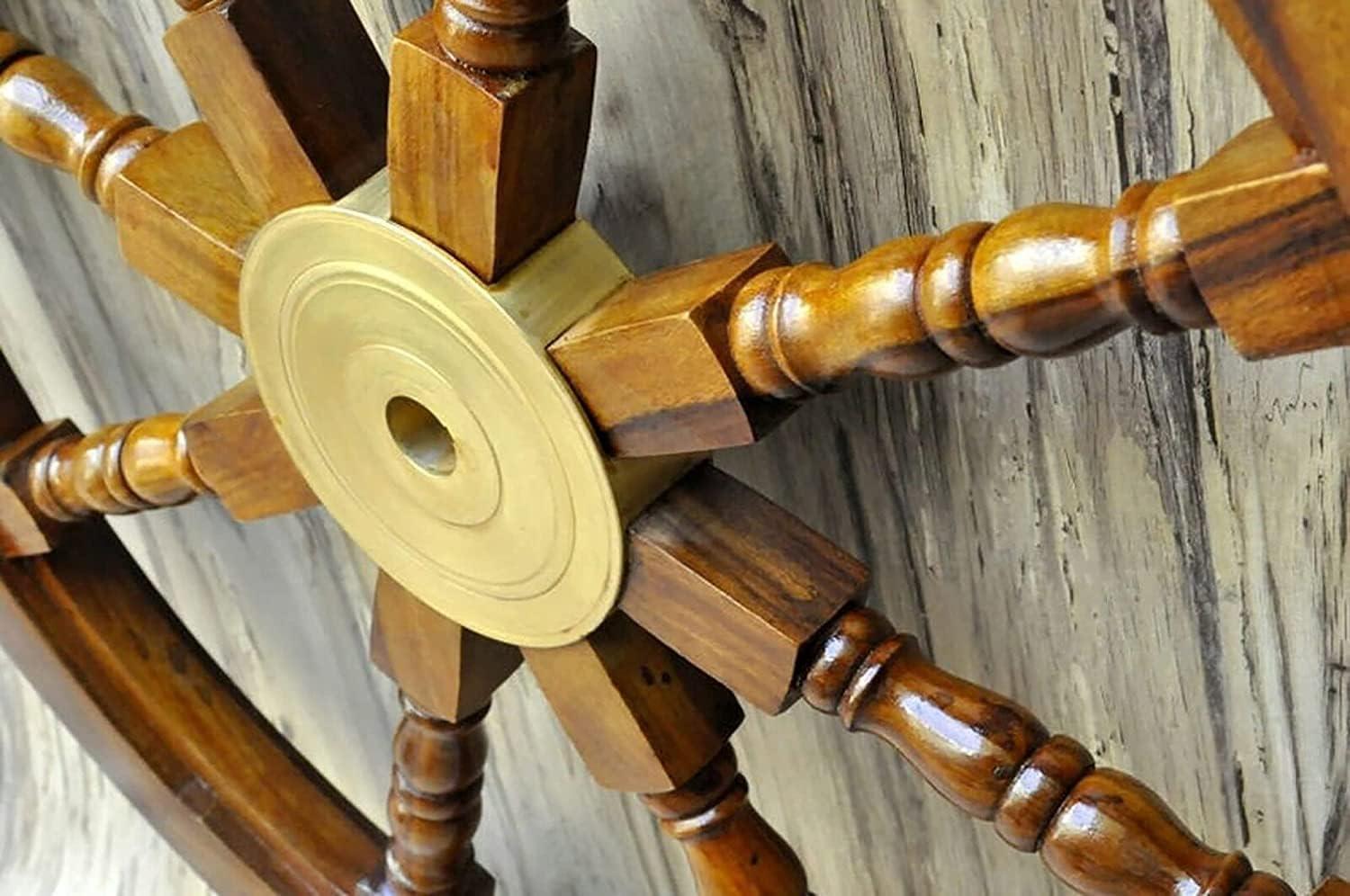 24" Dark Rosewood and Brass Nautical Ship Wheel Decor