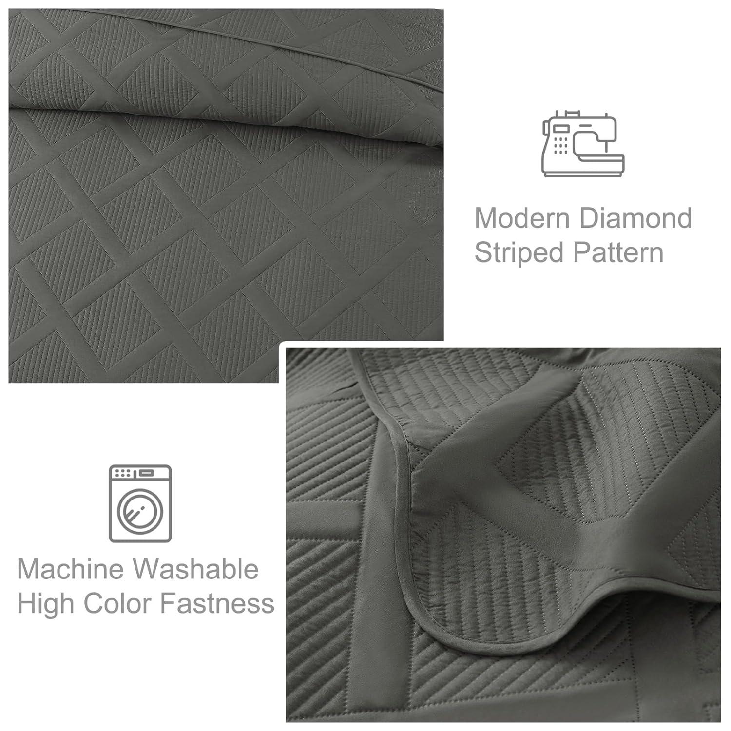 Exclusivo Mezcla Ultrasonic Twin Quilt Set, 2-Piece Lightweight Bedspreads Modern Striped Coverlet, Grey