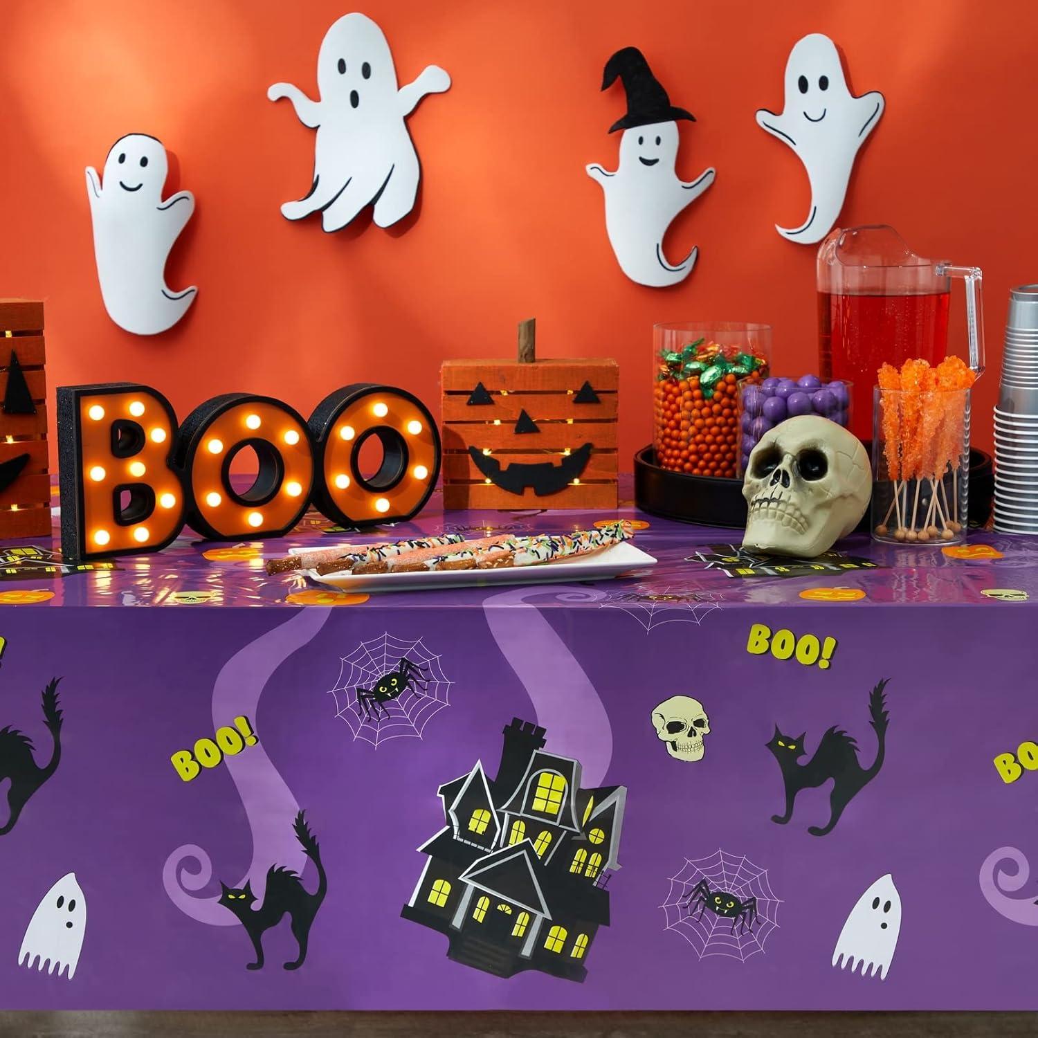 Juvale 3-Pack Halloween Table Cover for Party Supplies, Purple Disposable Plastic Tablecloth Decorations, Halloween Table Decorations for Themed Parties, Birthday Celebrations and More (54 x 108 In)