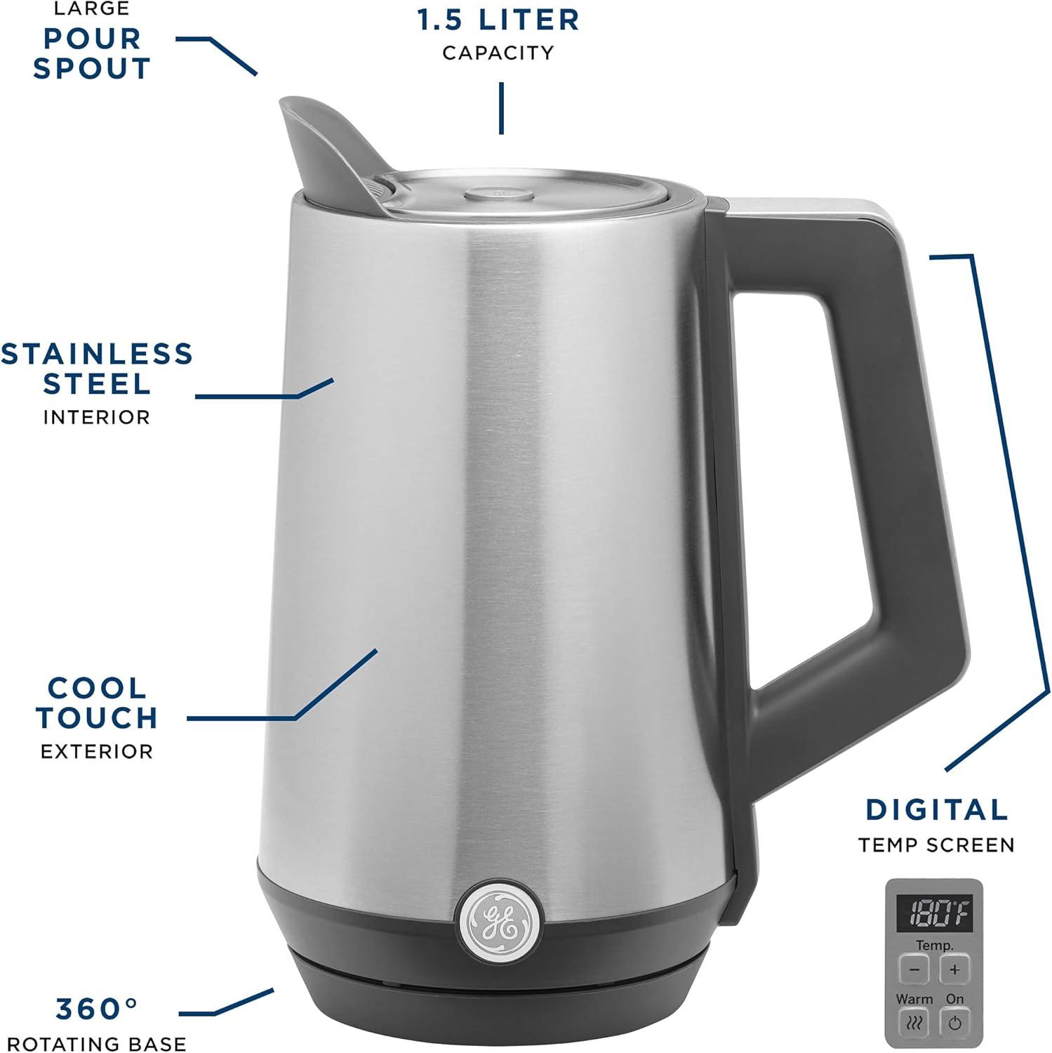 GE - Electric Kettle with Digital Control - Brushed Stainless Steel