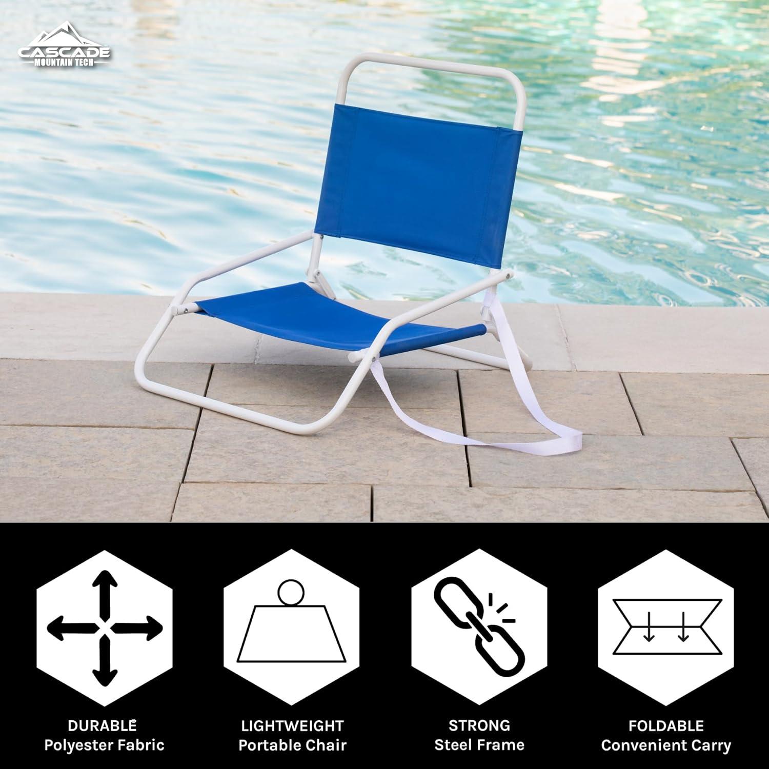 Cascade Mountain Tech Folding Beach Chair with Carry Strap - 2 Pack, All Ages