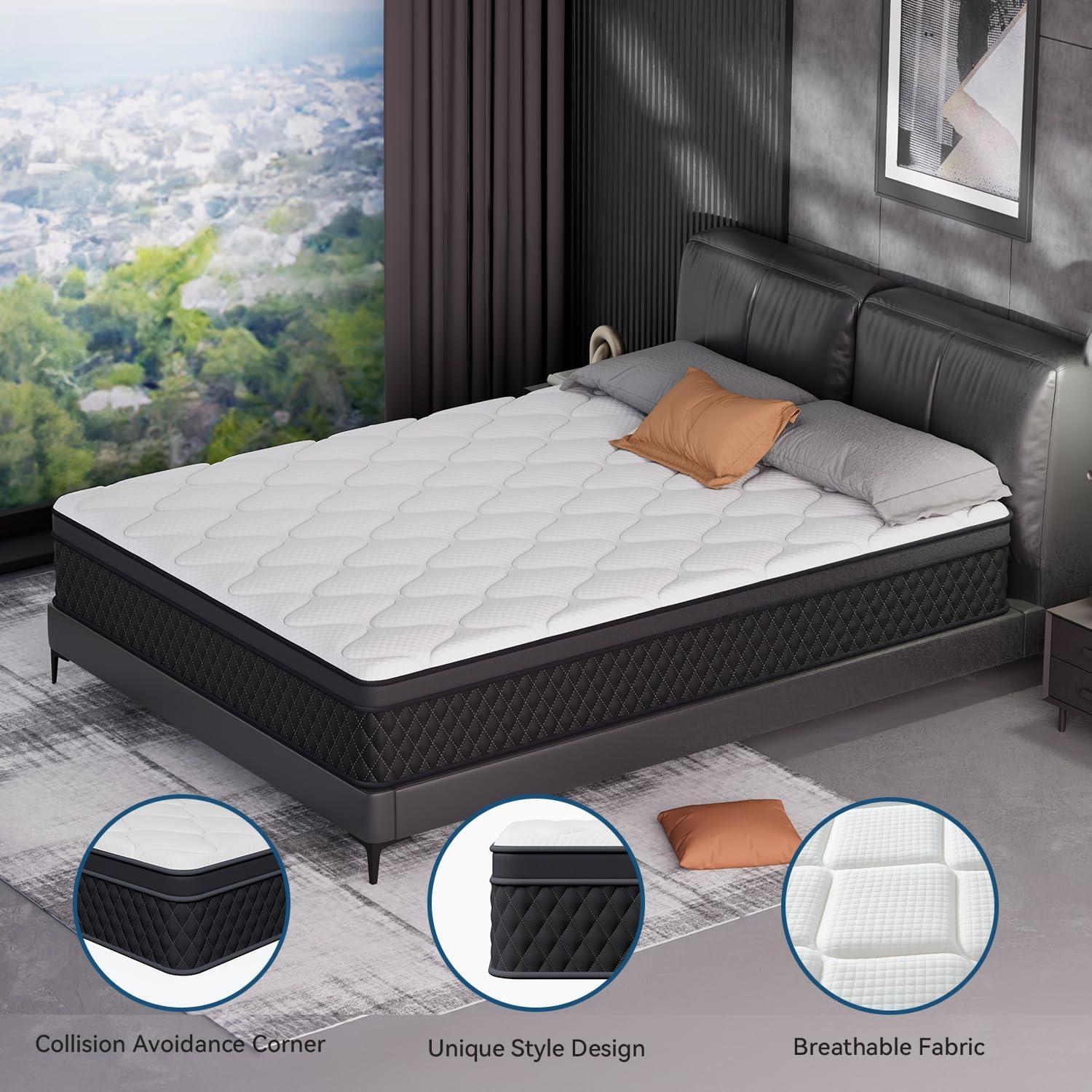 EDX 10 Inch Queen Mattress with Individually Pocketed Springs, Memory Foam Hybrid Mattress in a Box for Isolate Motion, CertiPUR-US Certified