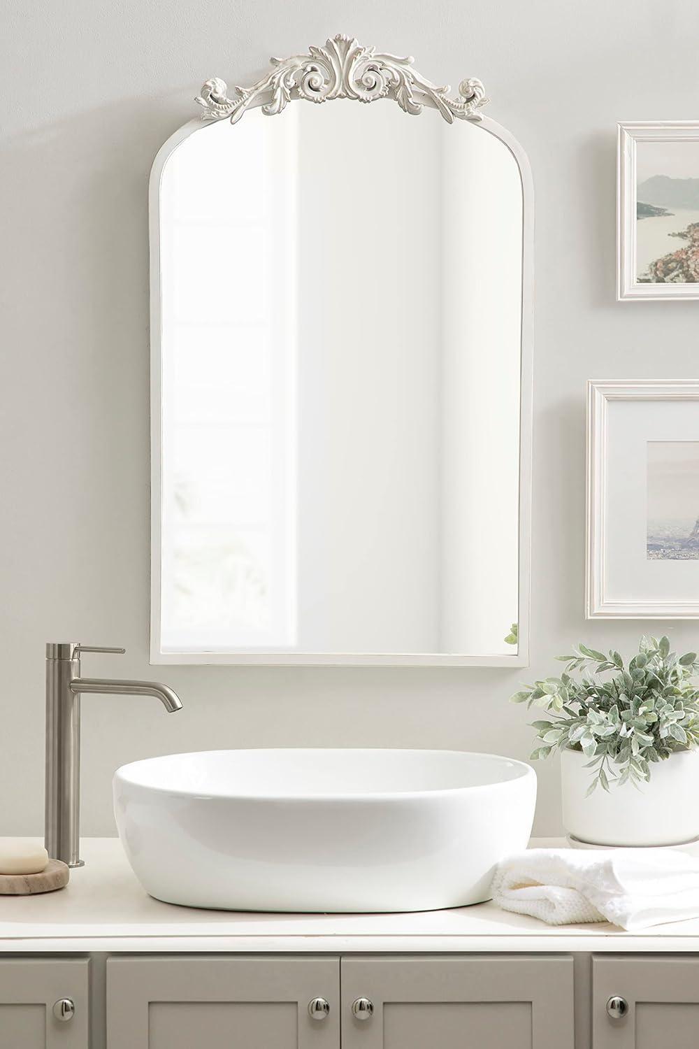 19"x31" Arendahl Traditional Arch Decorative Wall Mirror White - Kate & Laurel All Things Decor: Luxury Glam Style, No Assembly Required