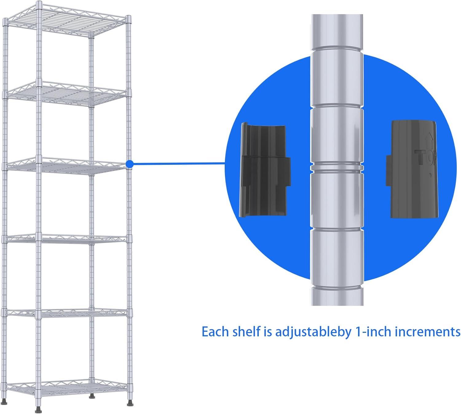 REGILLER 6 Wire Shelving Steel Storage Rack Adjustable Unit Shelves for Laundry Bathroom Kitchen Pantry Closet(Silver, 11.7" D x 16.8" W x 63" H)
