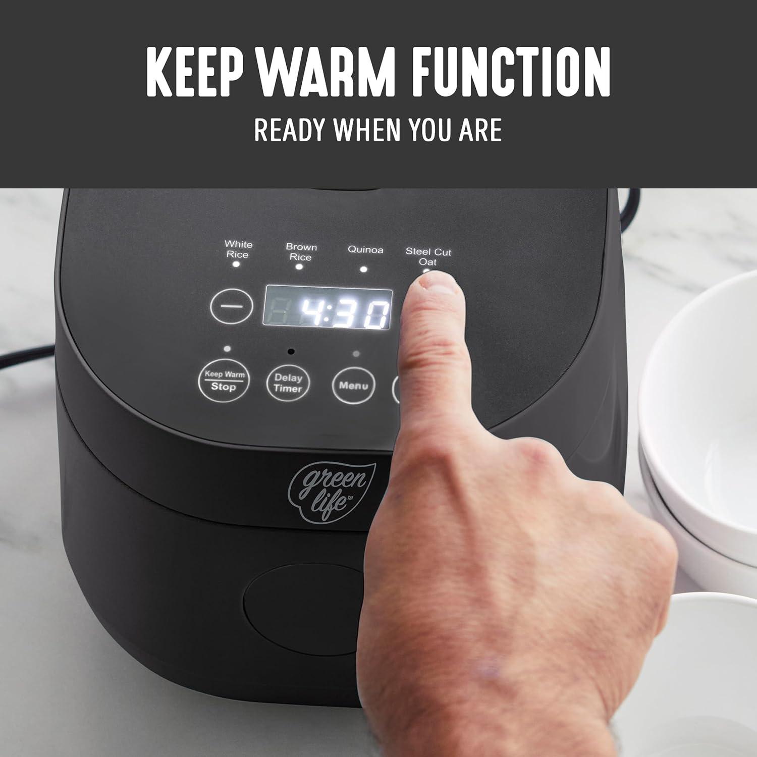 Black 4-Cup Digital Ceramic Nonstick Rice Cooker