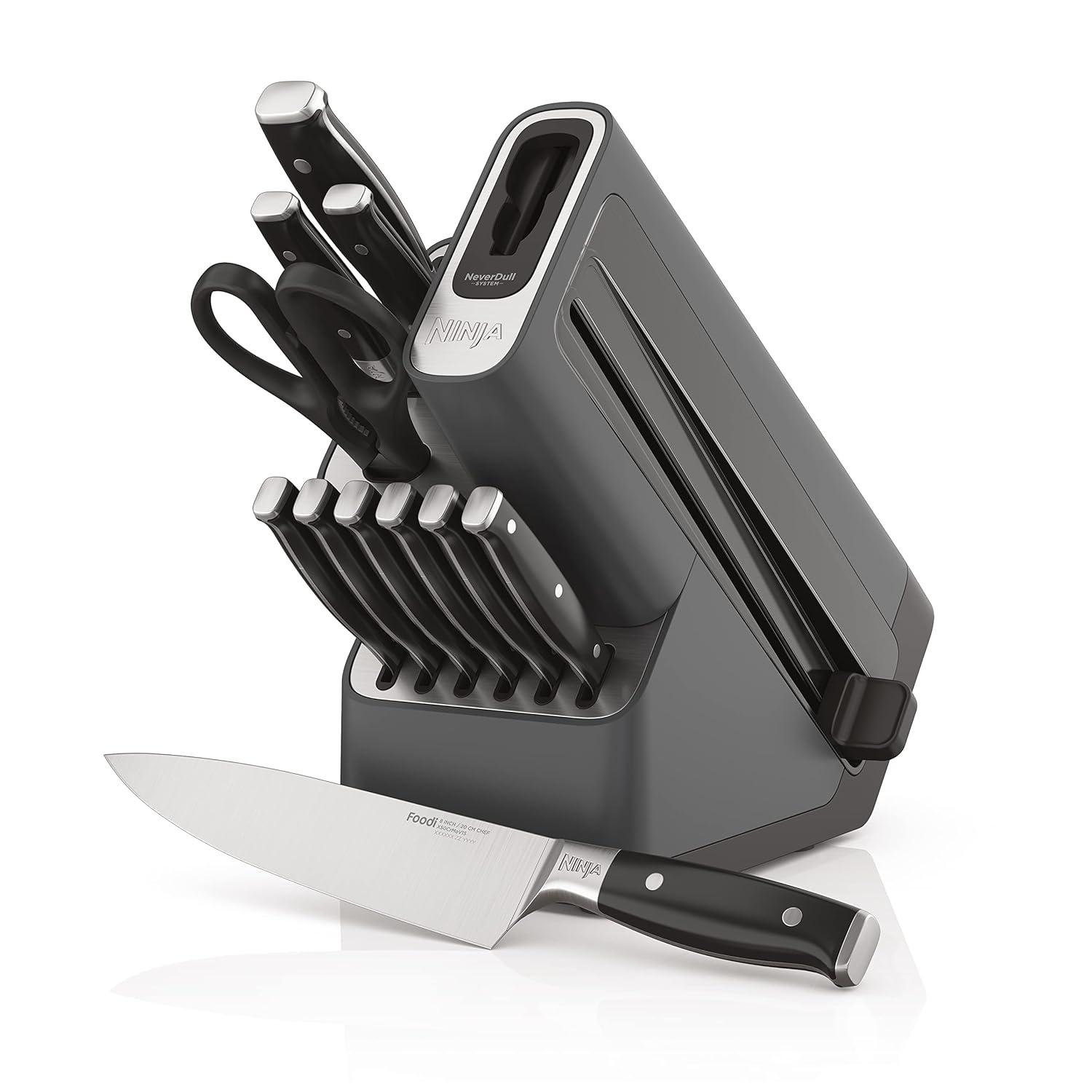 Ninja Ninja® Foodi® NeverDull Premium Knife System, 14-Piece Knife Block Set with Built-in Sharpener, Stainless Steel Knives, Black