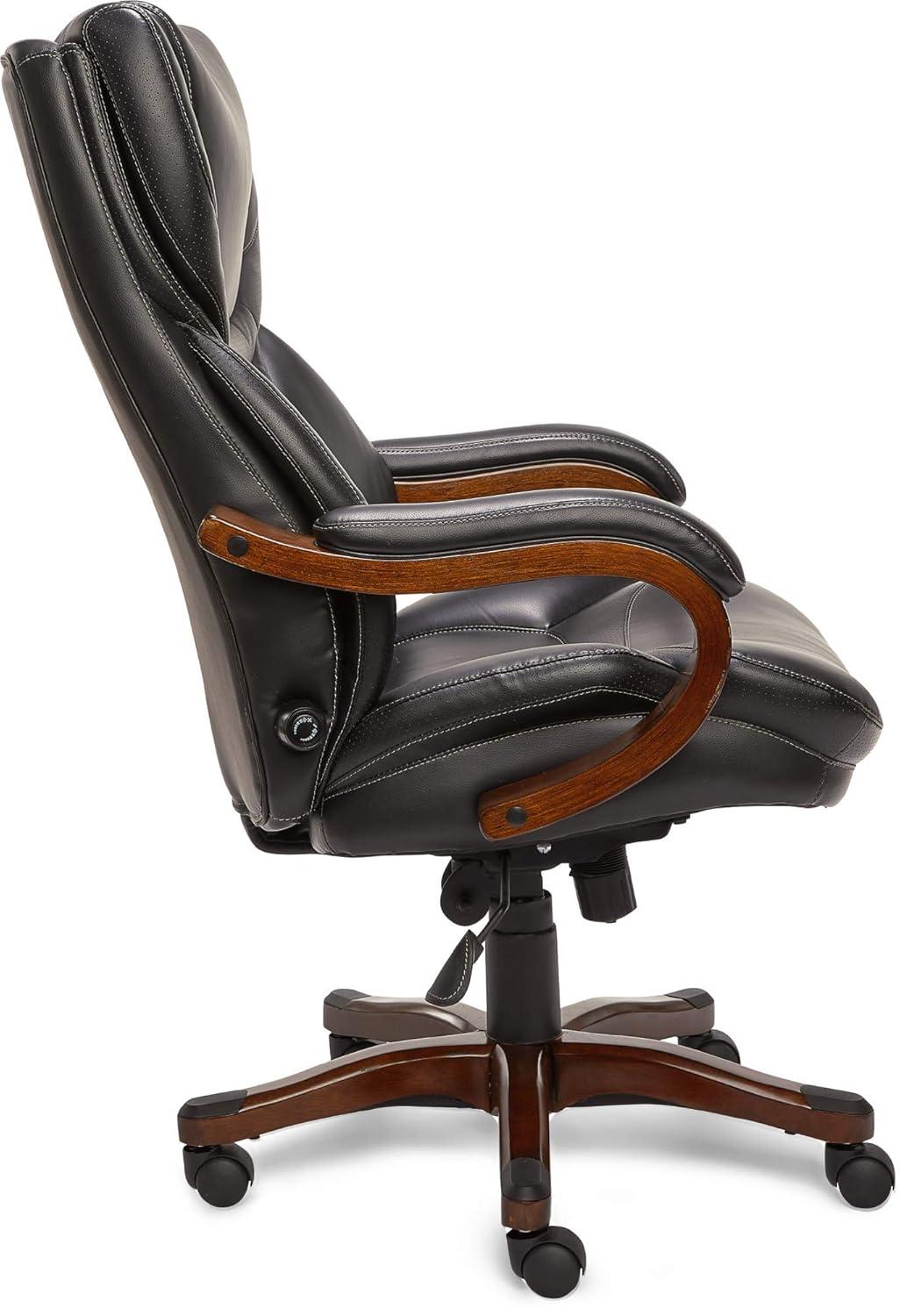 Executive Office Chair in Black Bonded Leather - Serta: High-Density Foam, Fixed Arms, Wood Frame