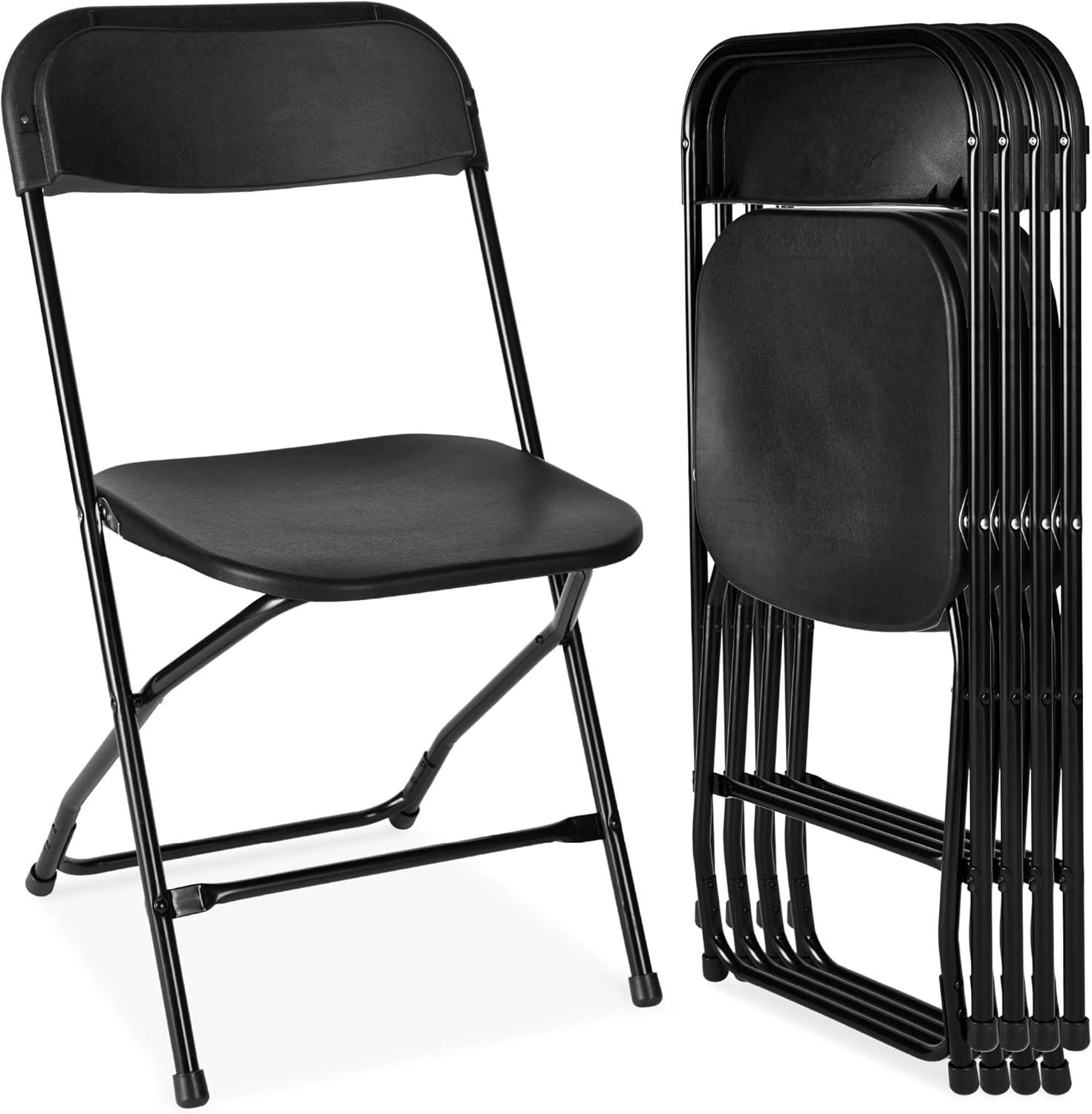 Best Choice Products Set of 4 Folding Stacking Plastic Chairs w/ Non-Slip Feet, 350lb Capacity - Black
