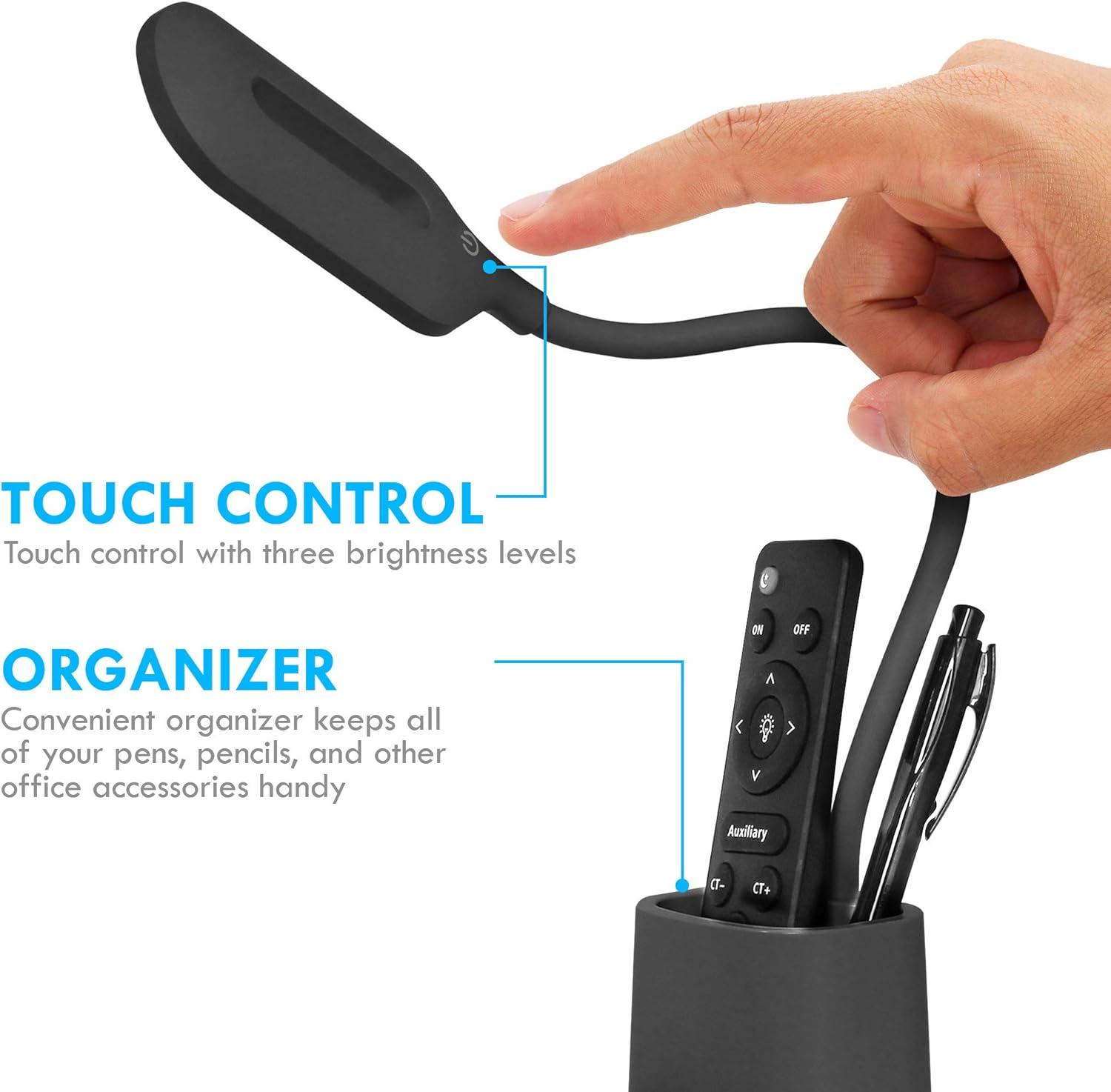 Aduro Lámpara de Escritorio LED U-Light con Cargador Inalámbrico y Organizador Negro