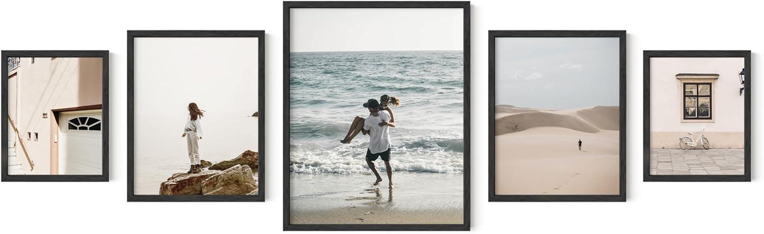 HAUS AND HUES Photo Gallery Wall Frame Set - Set of 5 Black Frames for Gallery Wall, Gallery Wall Frames, Multiple Picture Frames for Wall Collage (Two 8x10, Two 11x14, One 16x20 Framed Black)