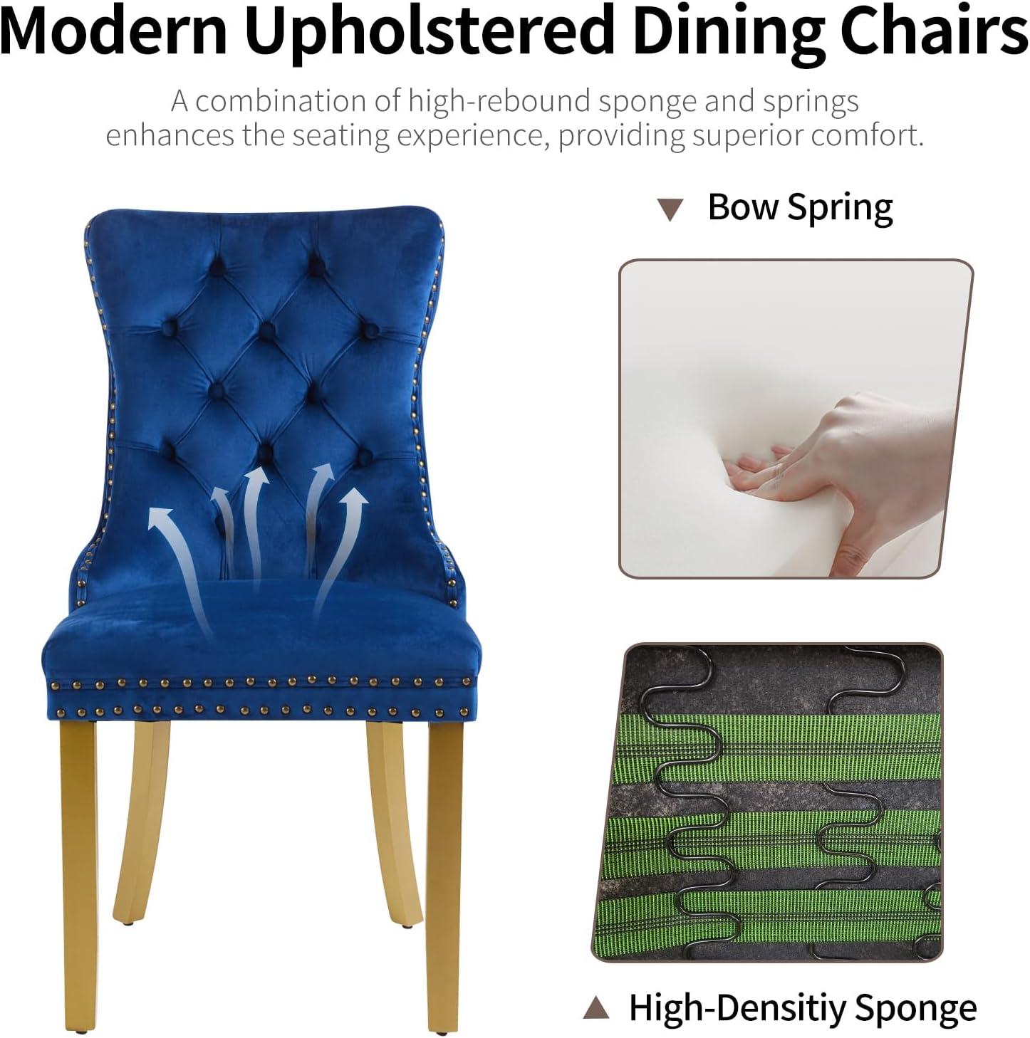 ODUSE-DAILY Velvet Dining Chairs Set of 4, Navy Kitchen & Dining Room Chairs, Tufted Dining Chairs, Fabric Upholstered, Solid Wood, Sillas De Comedor (Blue, 4 Pcs)