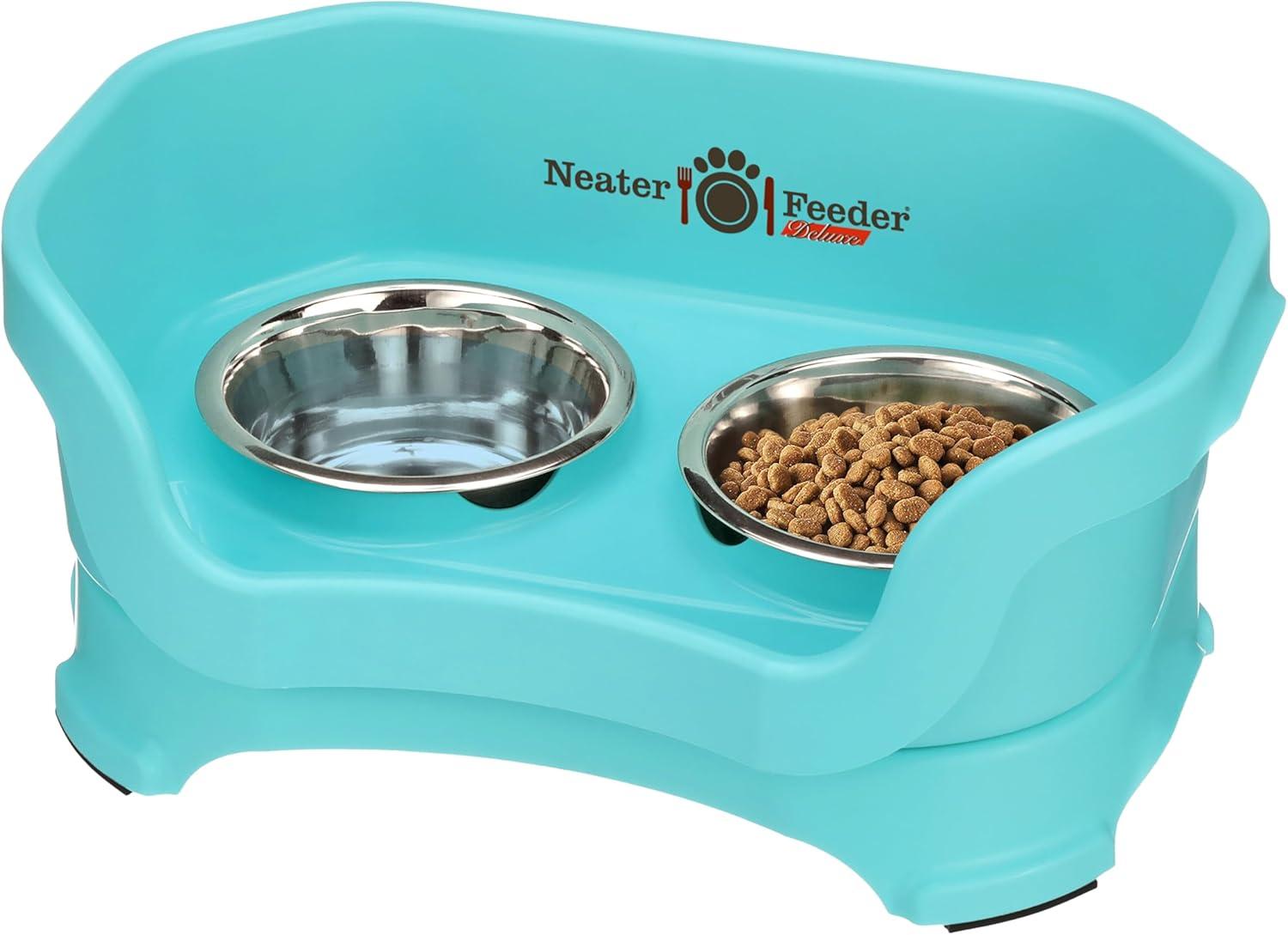 Neater Pets Neater Feeder Deluxe Mess-Proof Elevated Food & Water Bowls for Cats, Aquamarine