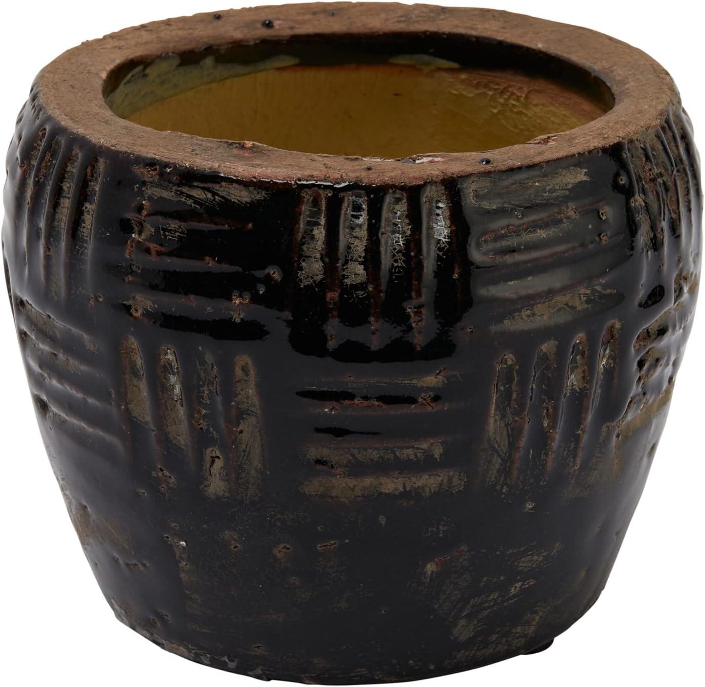 Embossed Black Terracotta 5.5" Distressed Planter