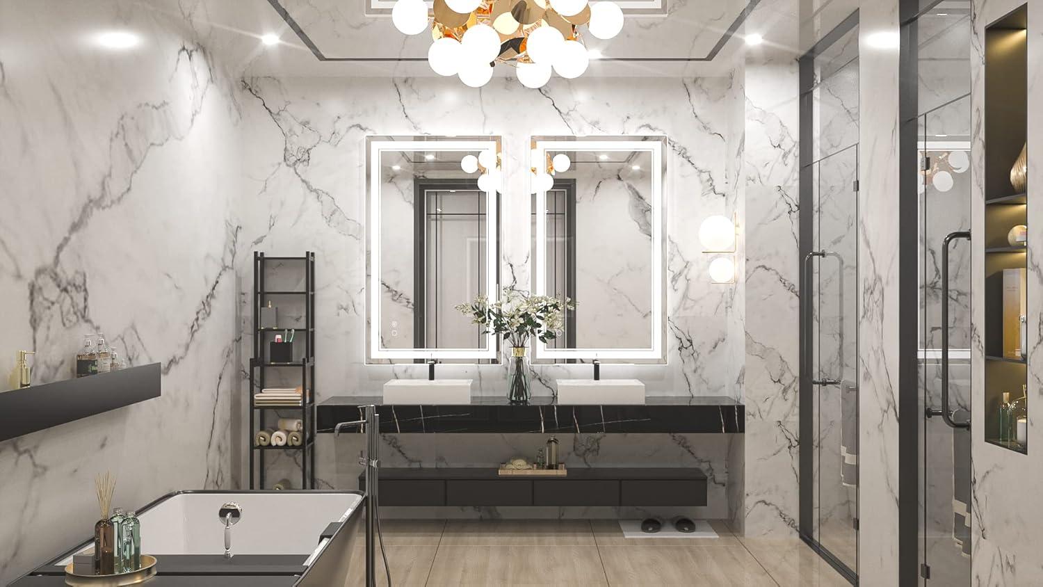 Keonjinn 84 x 32 Inch LED Bathroom Mirror with Lights 3 Color Temperature Frontlit Oversized Vanity Mirror Wall Mounted Anti-Fog, UL Listed LED Driver, Tempered Glass Dimmable Lighted Bathroom Mirror