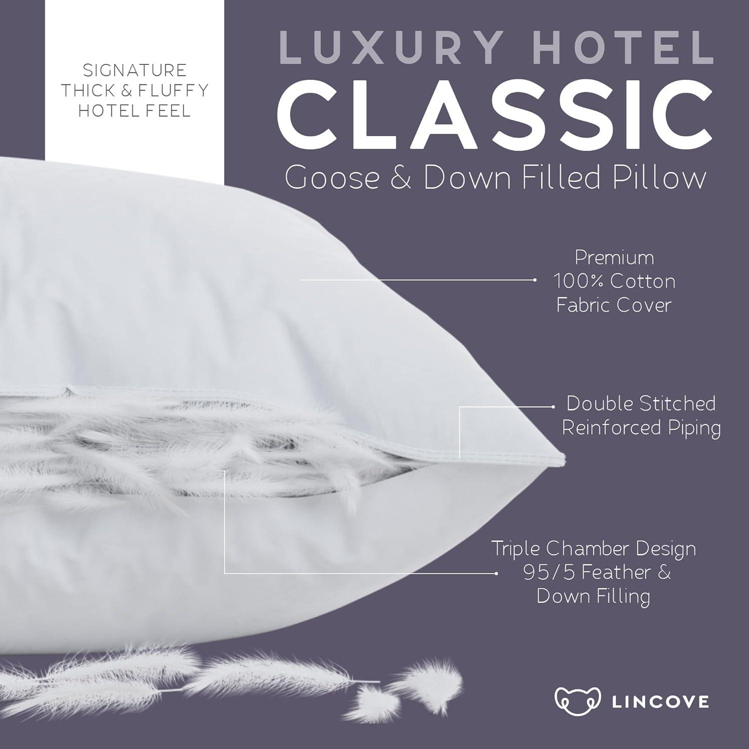Lincove® Lincove Down & Feather Bed Pillows - Luxury Hotel Collection - 100% Cotton - 2 Pack
