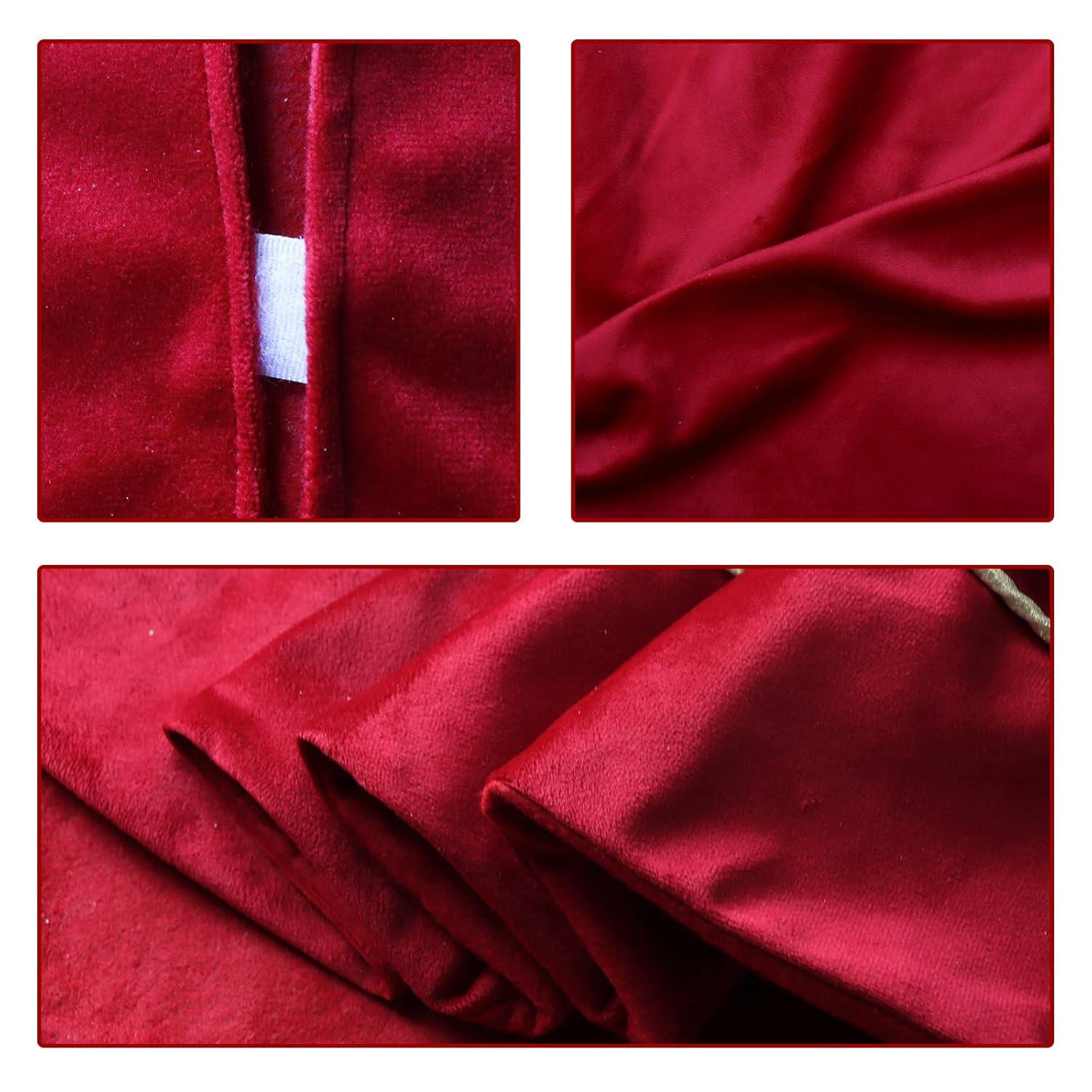 Christmas Tree Skirt, 48 inches Red Luxury Velvet Plush Fur Skirts with Gold Embroidered Holly Leaf for Rustic Xmas Tree Holiday Decorations